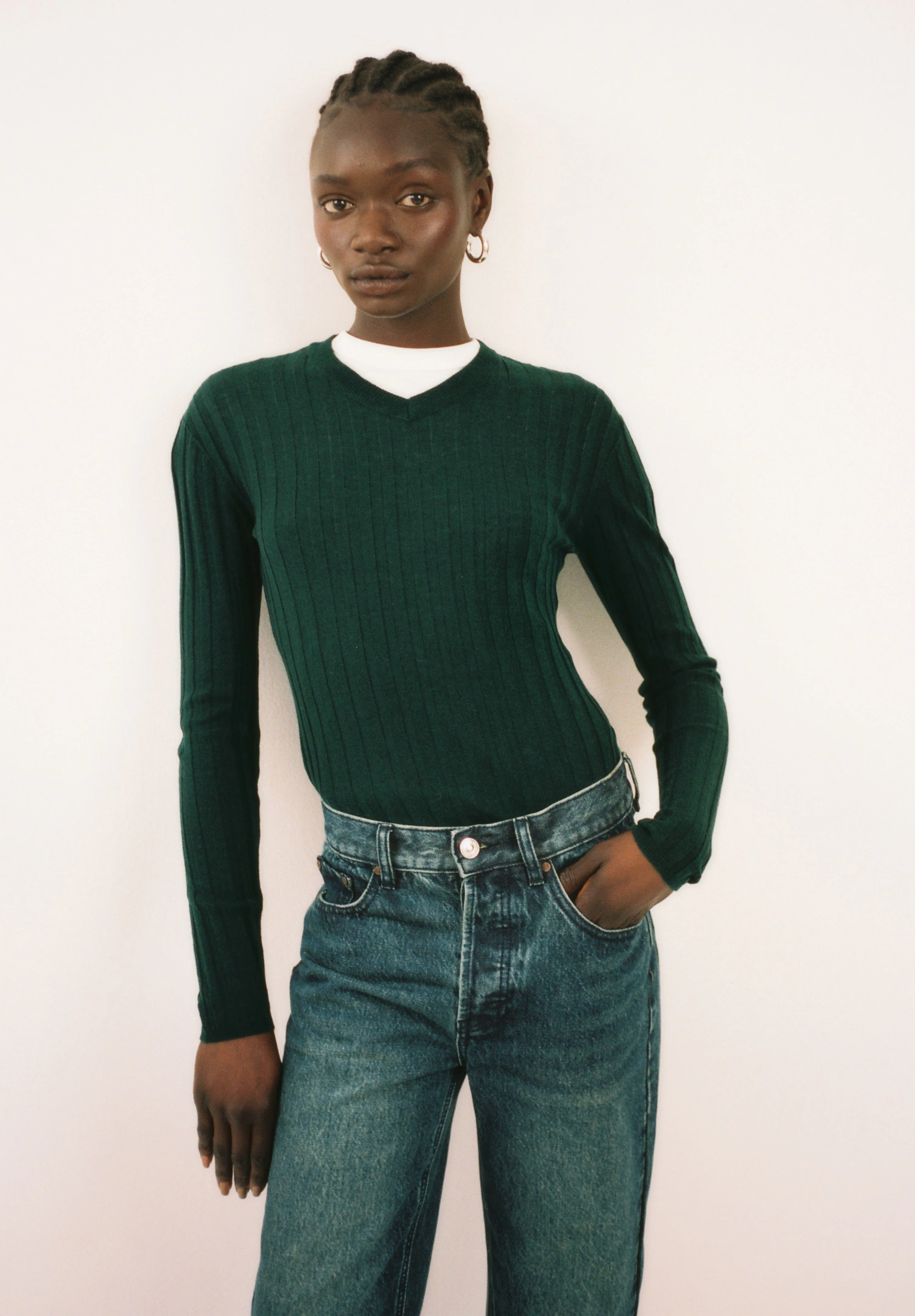 Soft Ribbed V Neck