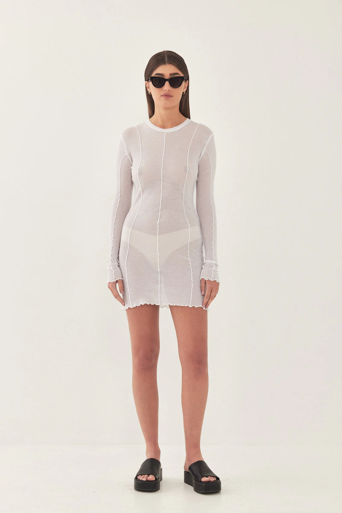 Soft Curling Sheer Mini Dress