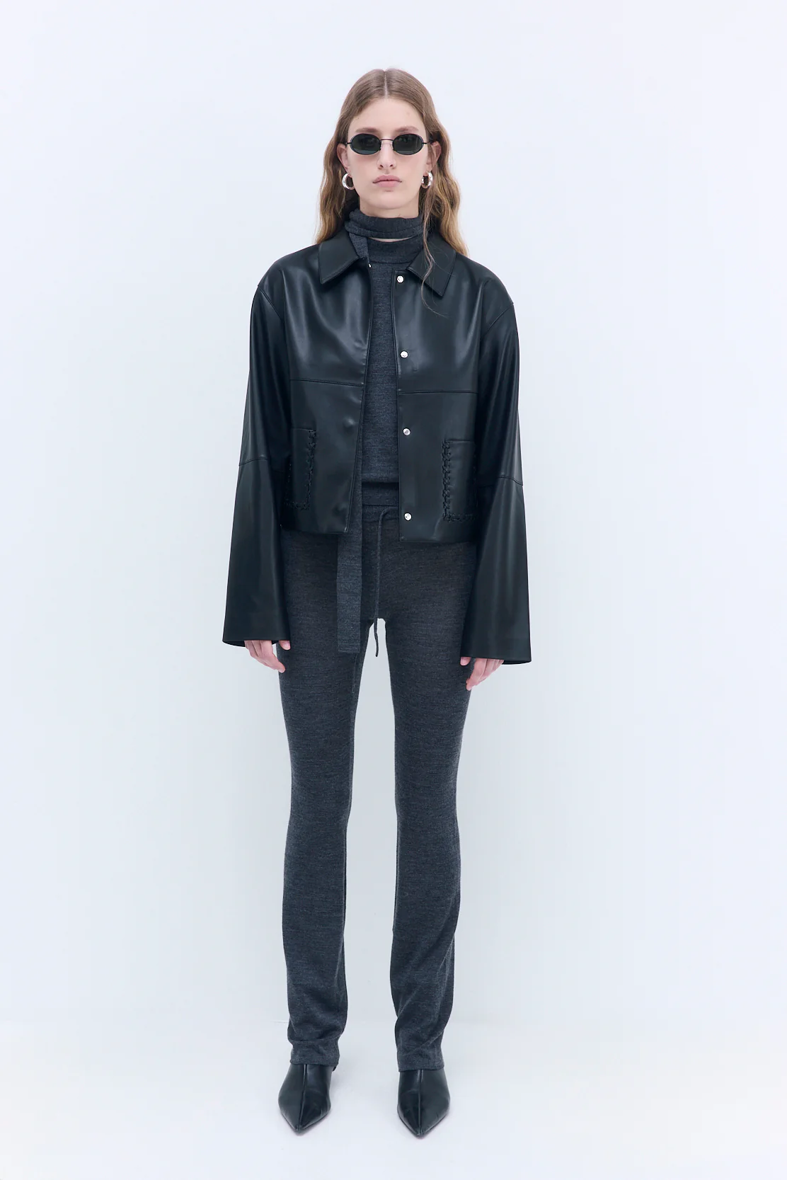 Stitch Detail Vegan Leather Jacket - Image 2
