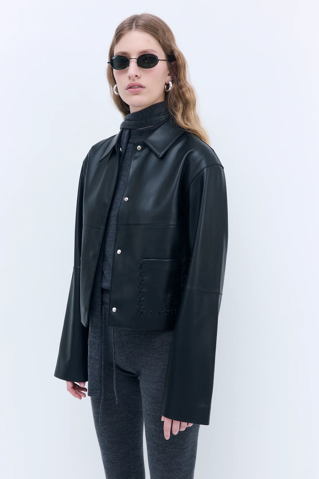 Stitch Detail Vegan Leather Jacket - Image 4