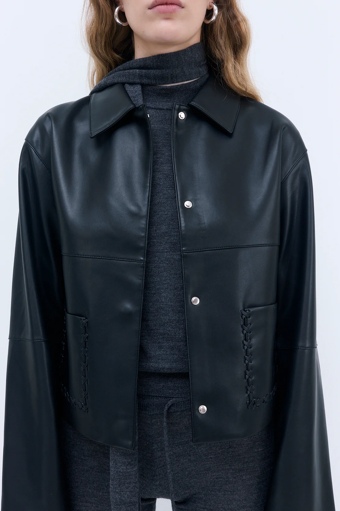 Stitch Detail Vegan Leather Jacket - Image 6