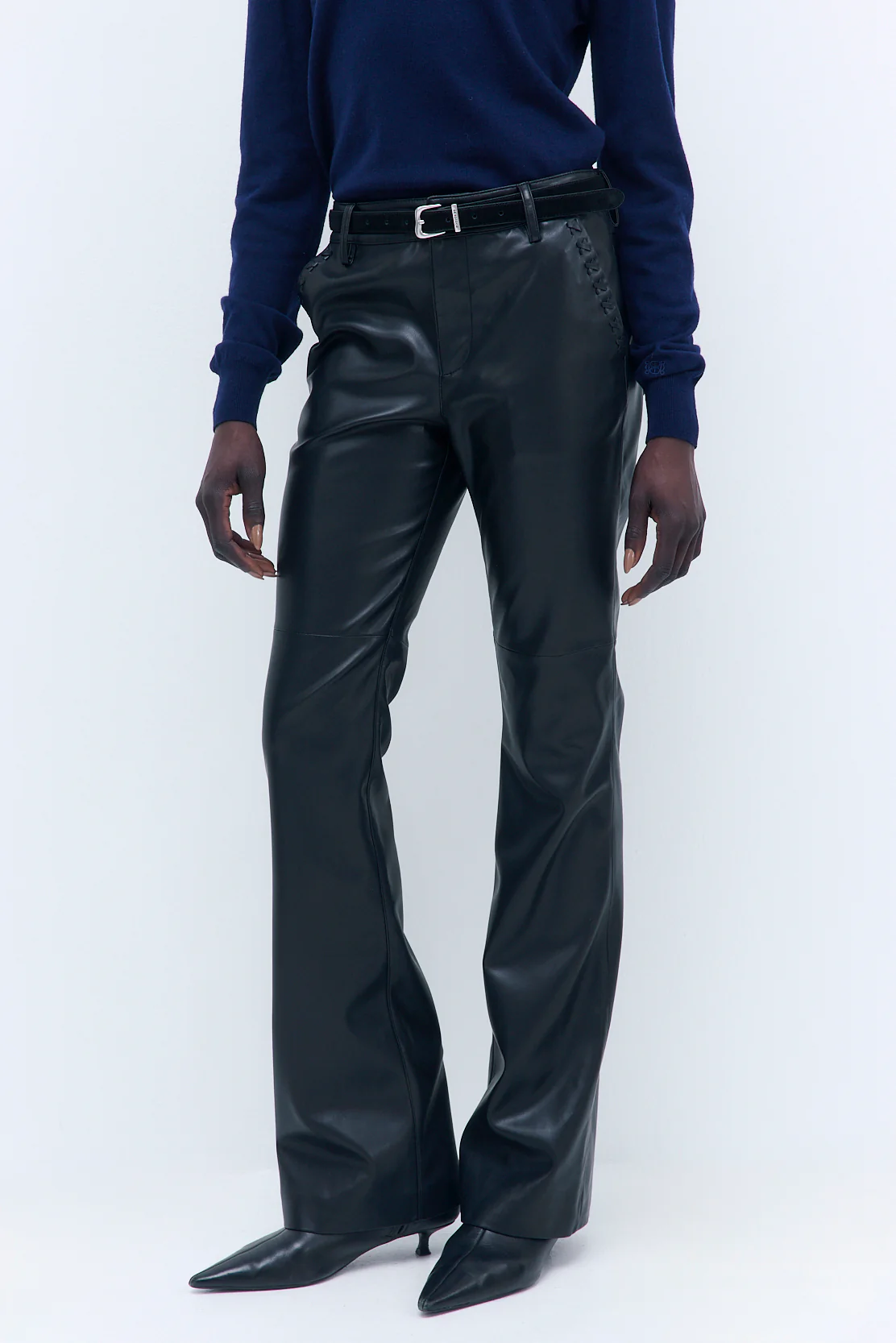 Stitch Detail Vegan Leather Pants - Image 4