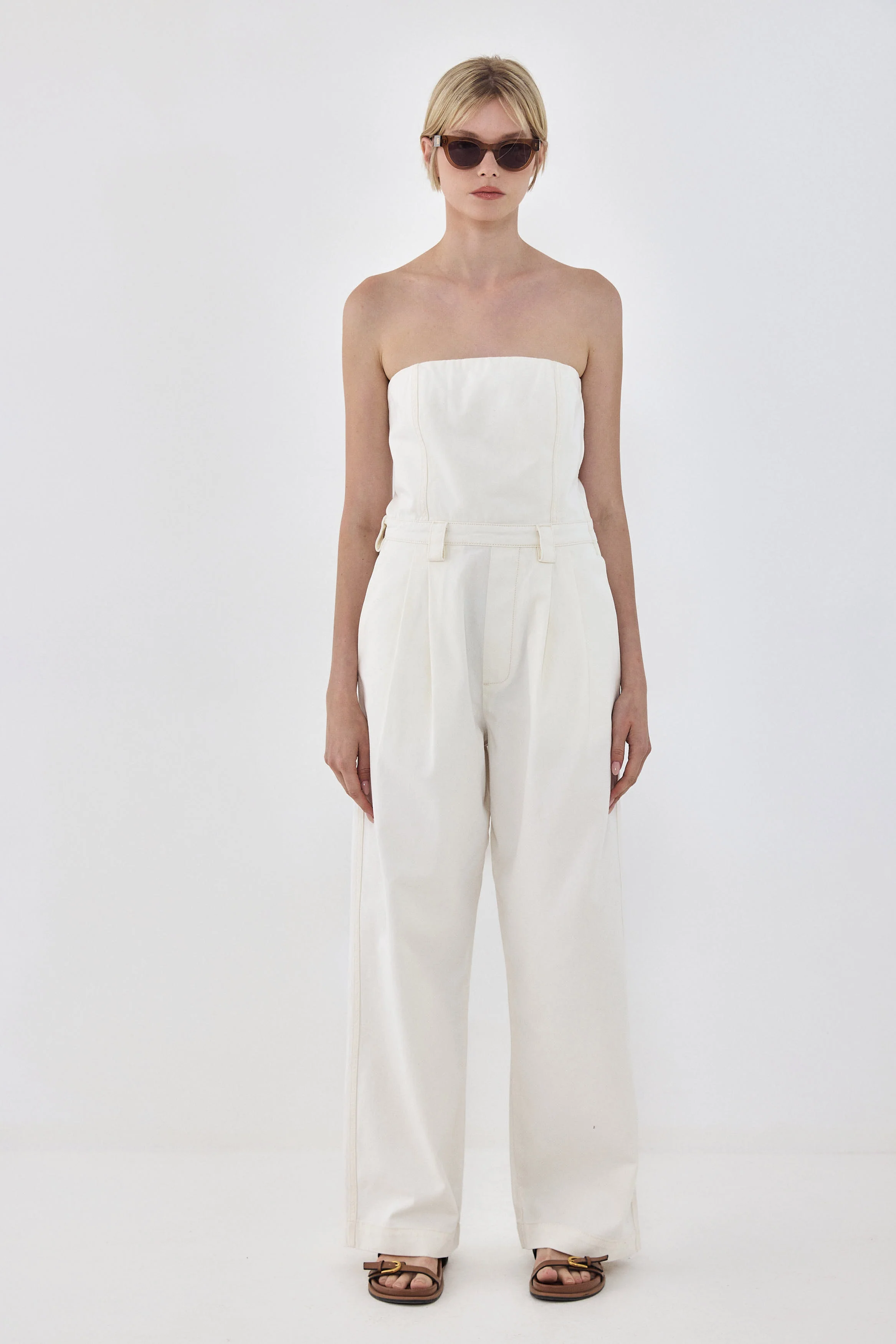 Drill Cotton Strapless Jumpsuit