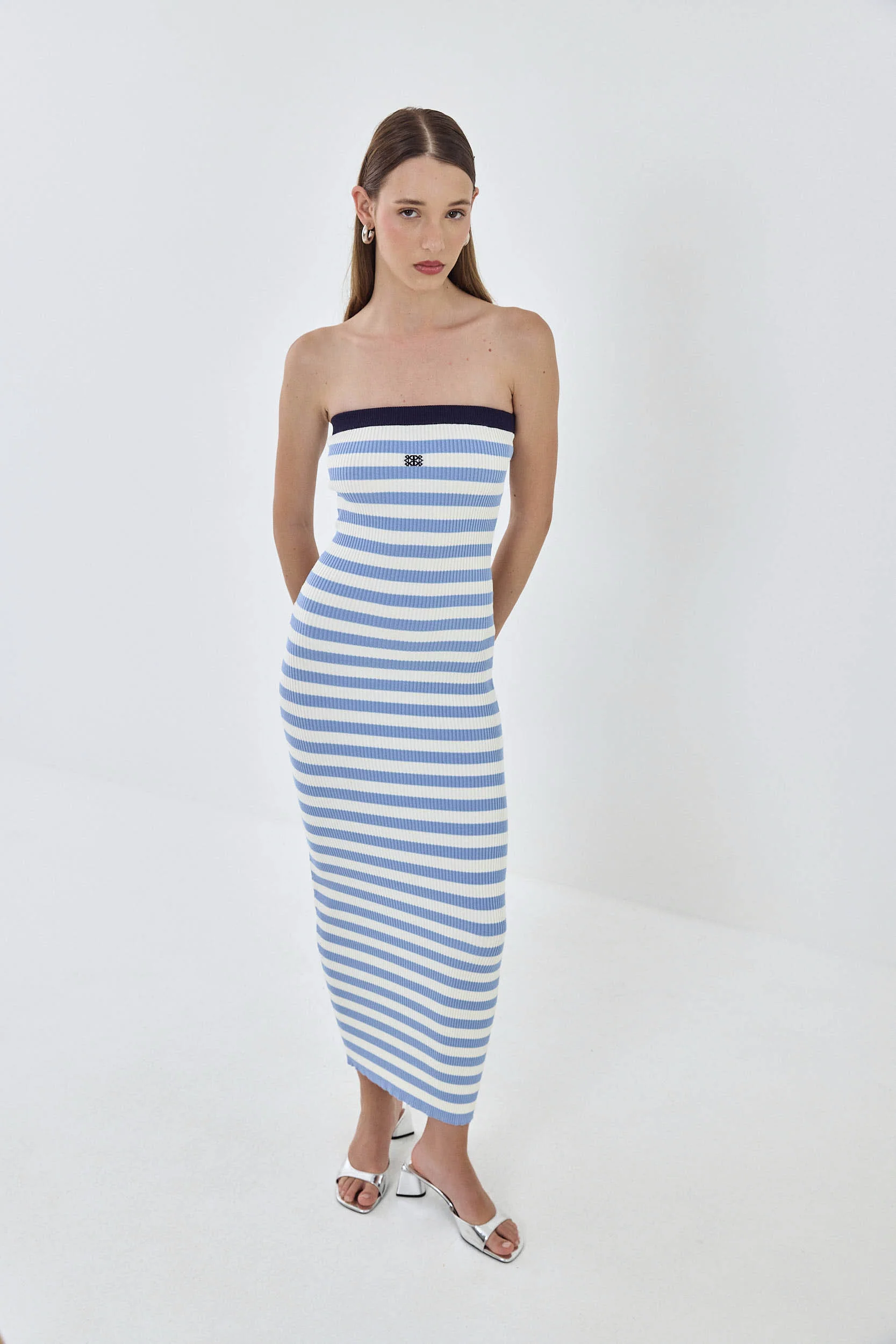 Strapless Maxi Striped Ribbed Dress - Image 3
