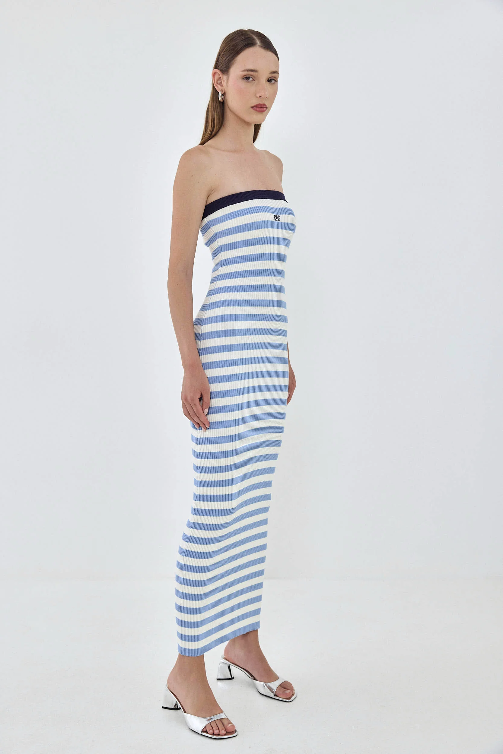 Strapless Maxi Striped Ribbed Dress - Image 4