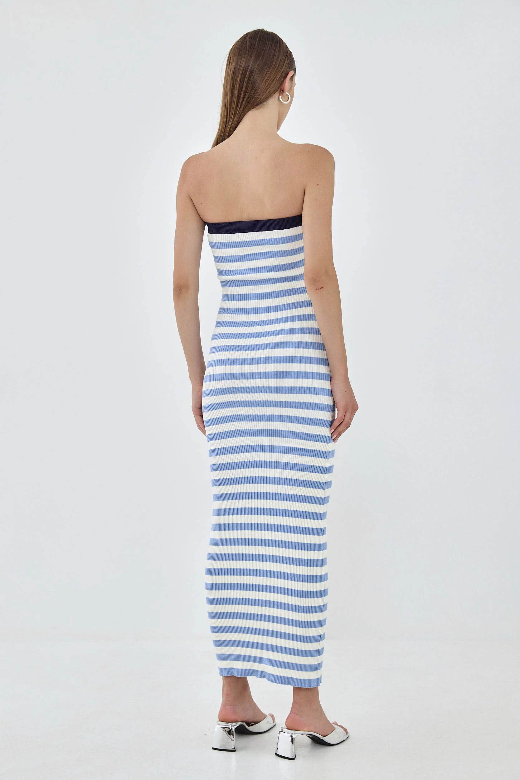 Strapless Maxi Striped Ribbed Dress - Image 5
