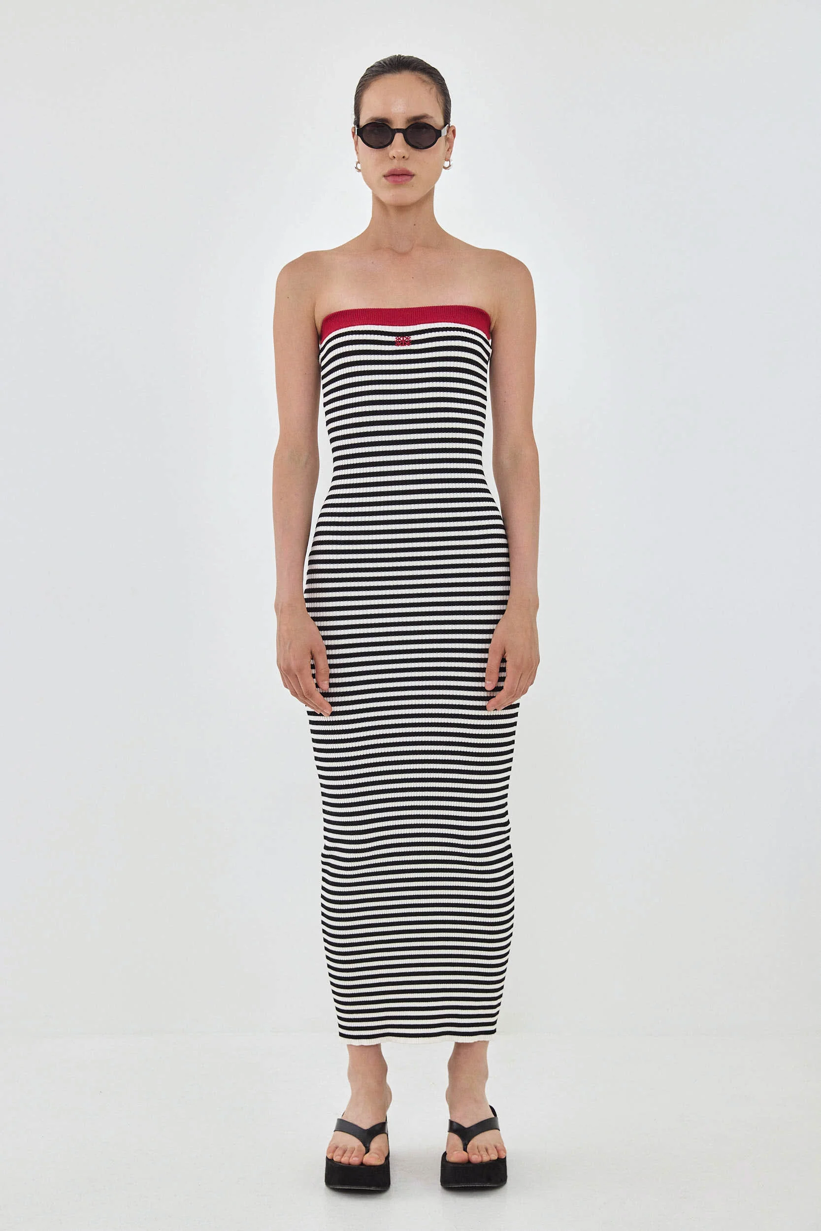 Strapless Maxi Striped Ribbed Dress