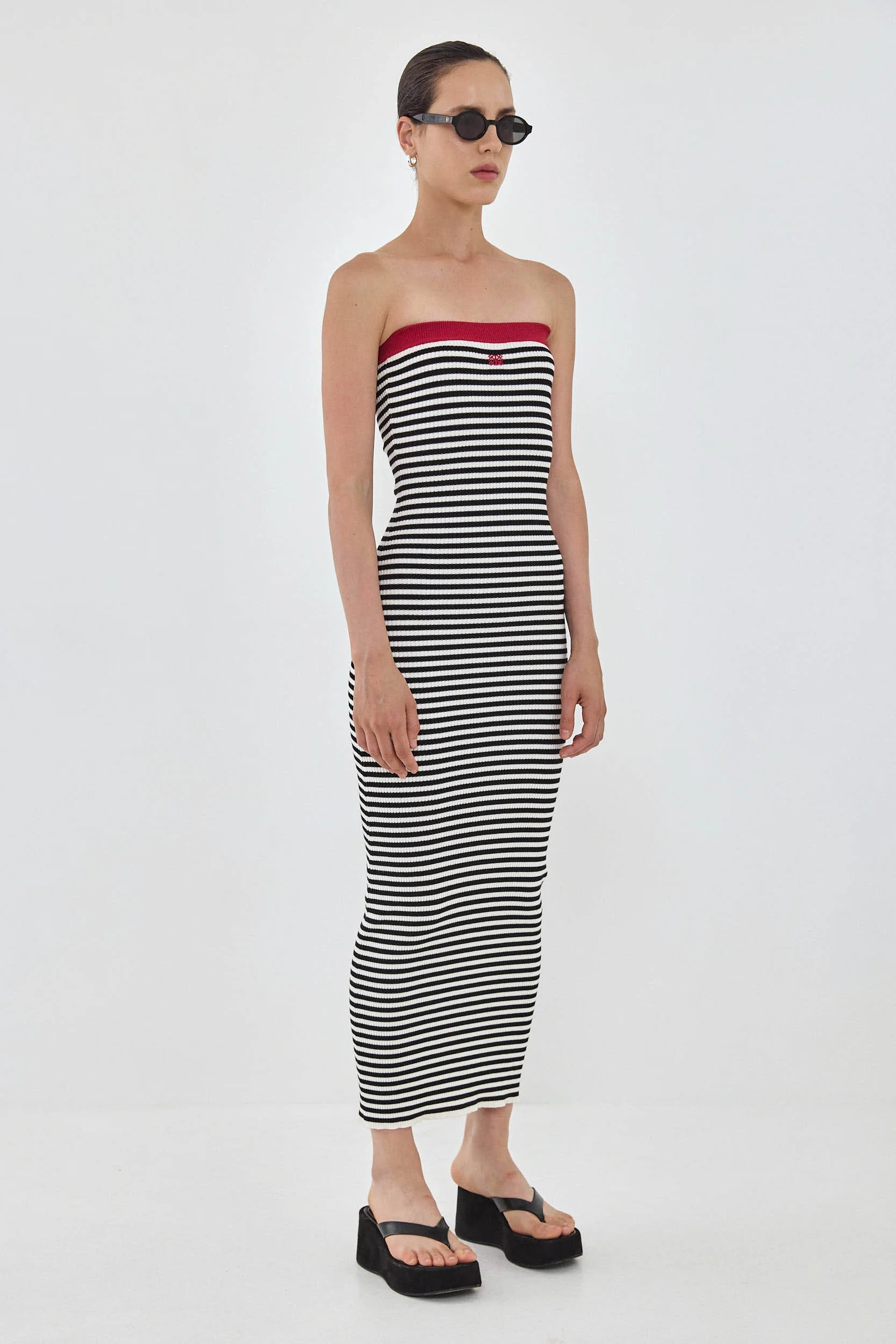 Strapless Maxi Striped Ribbed Dress - Image 4