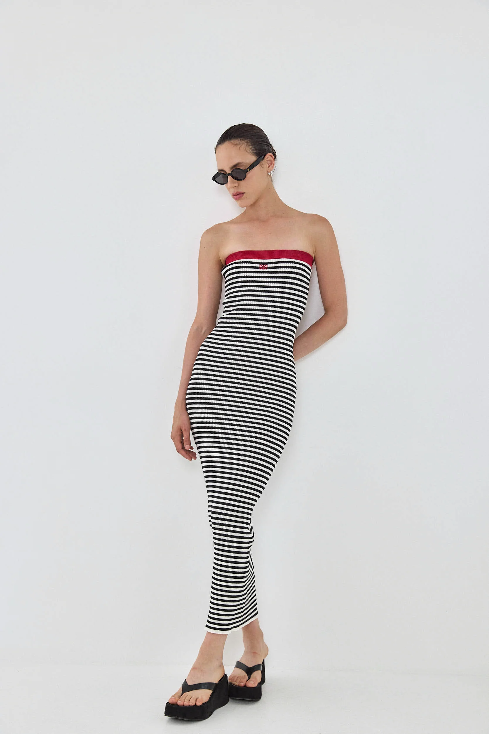 Strapless Maxi Striped Ribbed Dress - Image 6
