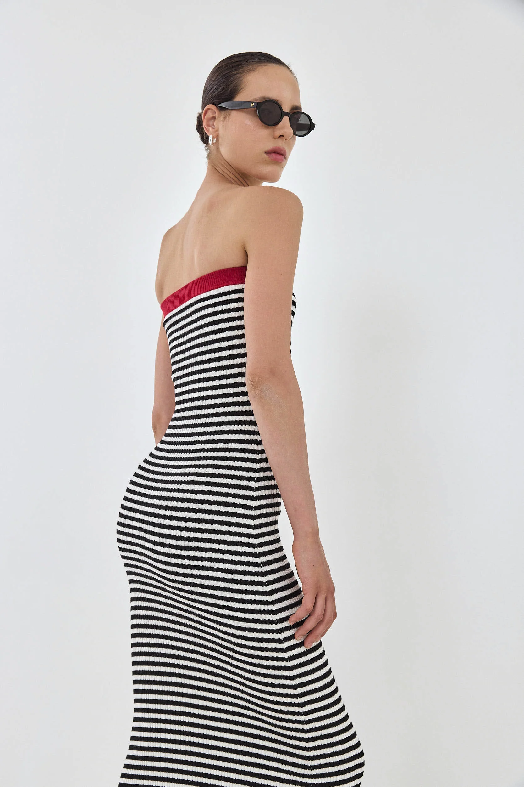 Strapless Maxi Striped Ribbed Dress - Image 8