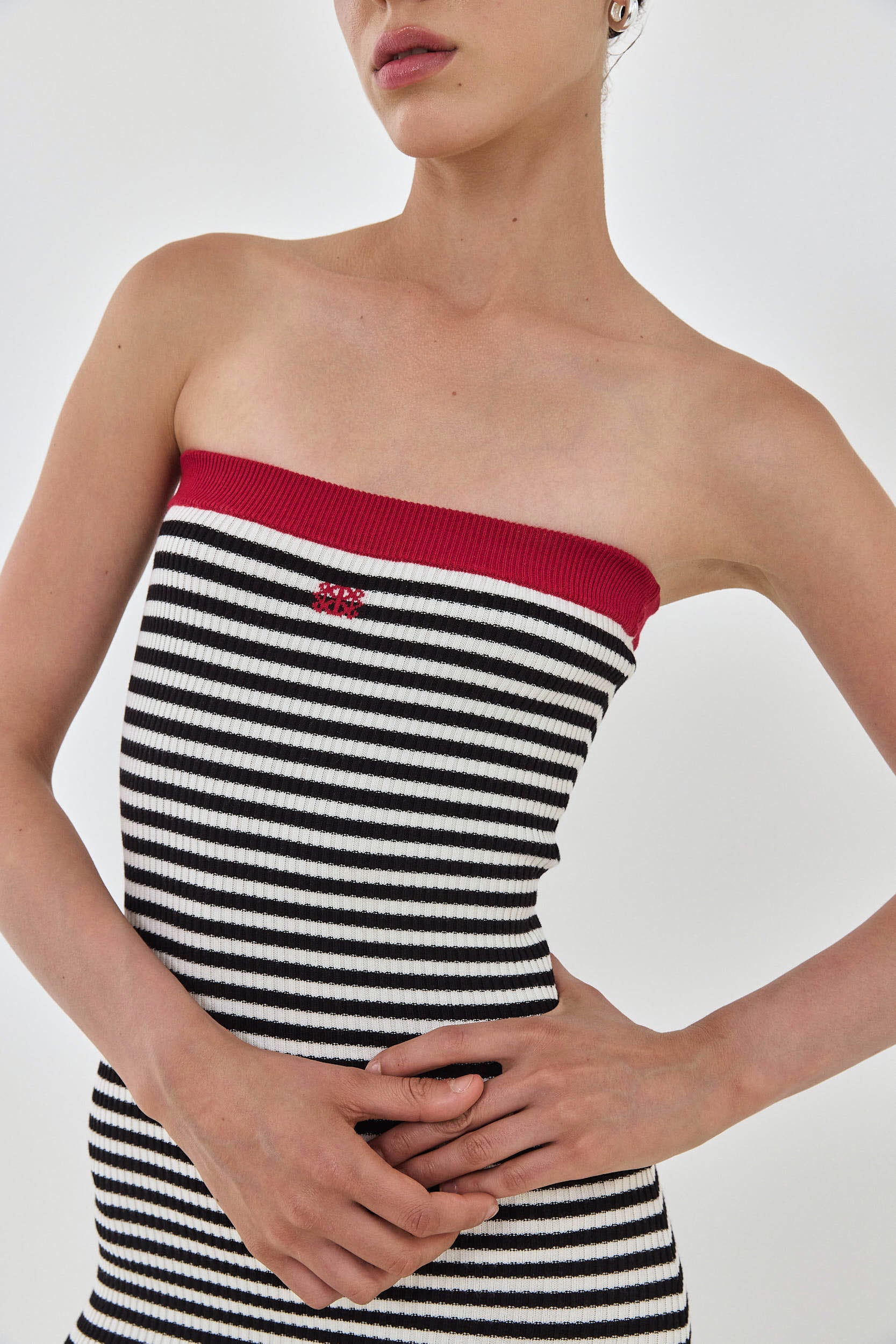 Strapless Maxi Striped Ribbed Dress - Image 9
