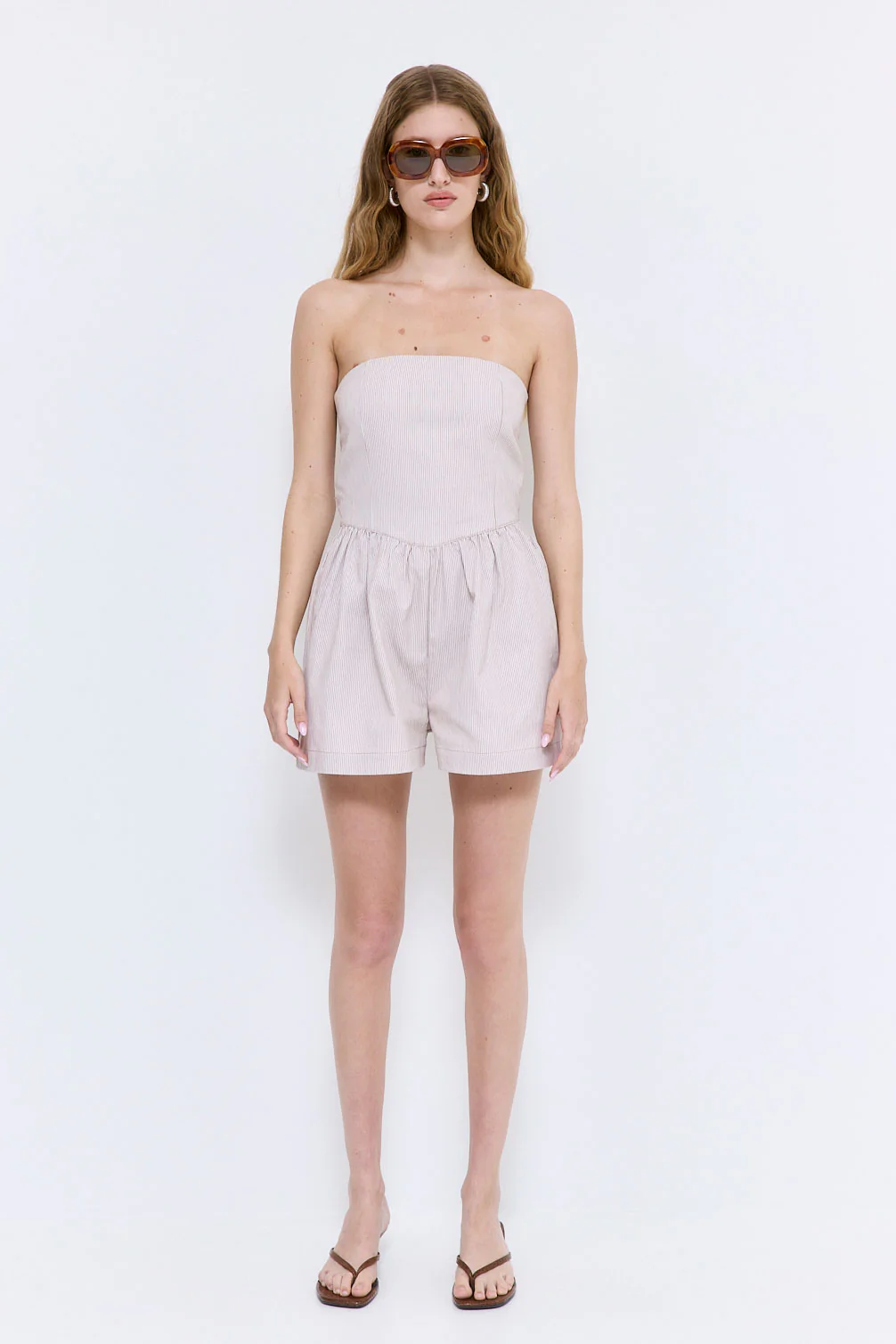 Striped Drill Strapless Jumpsuit - Image 2