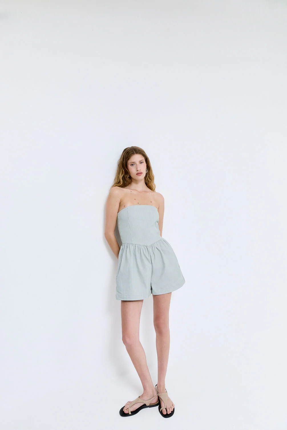 Striped Drill Strapless Jumpsuit - Image 3