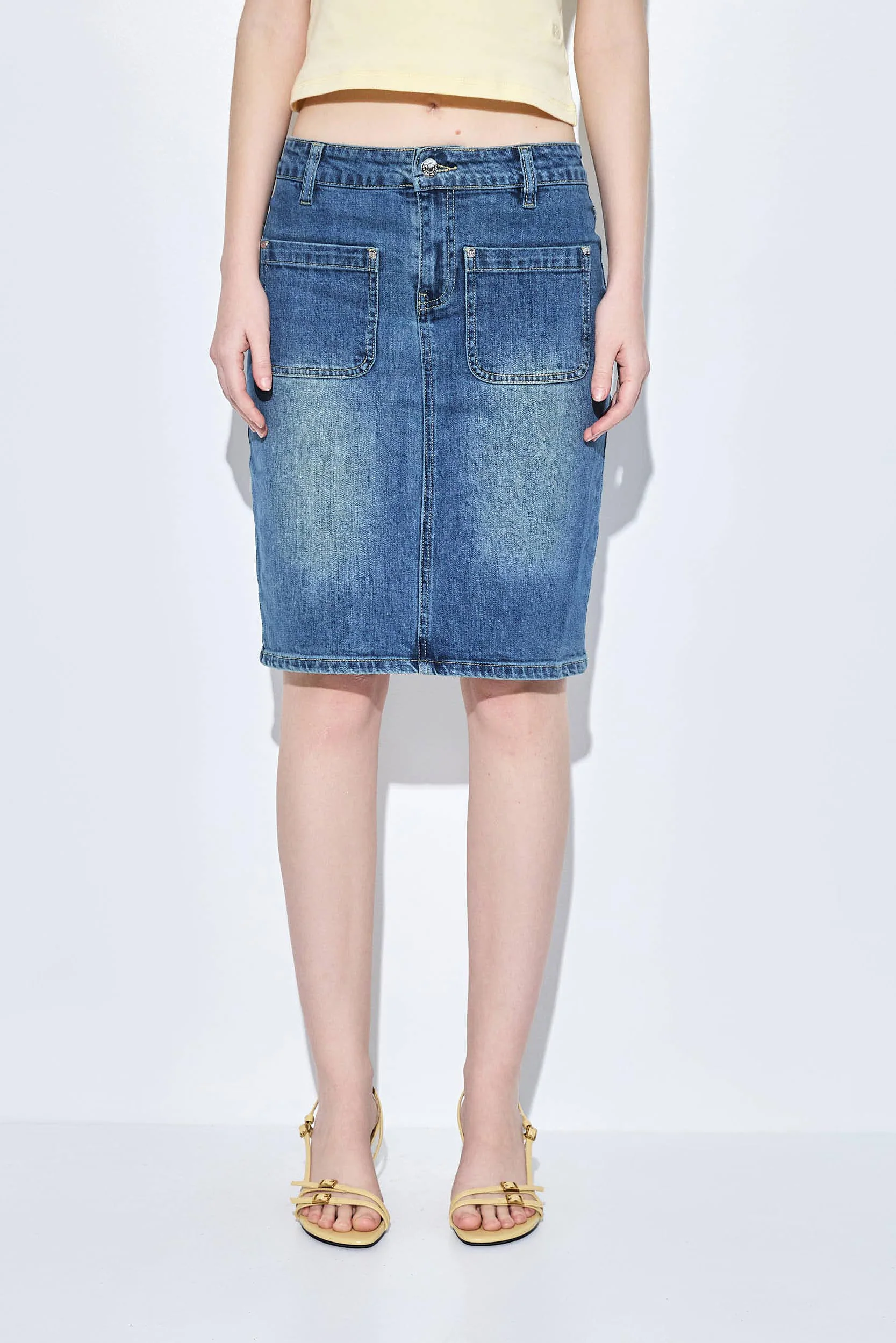 Stretchy Midi Denim Skirt - Image 2
