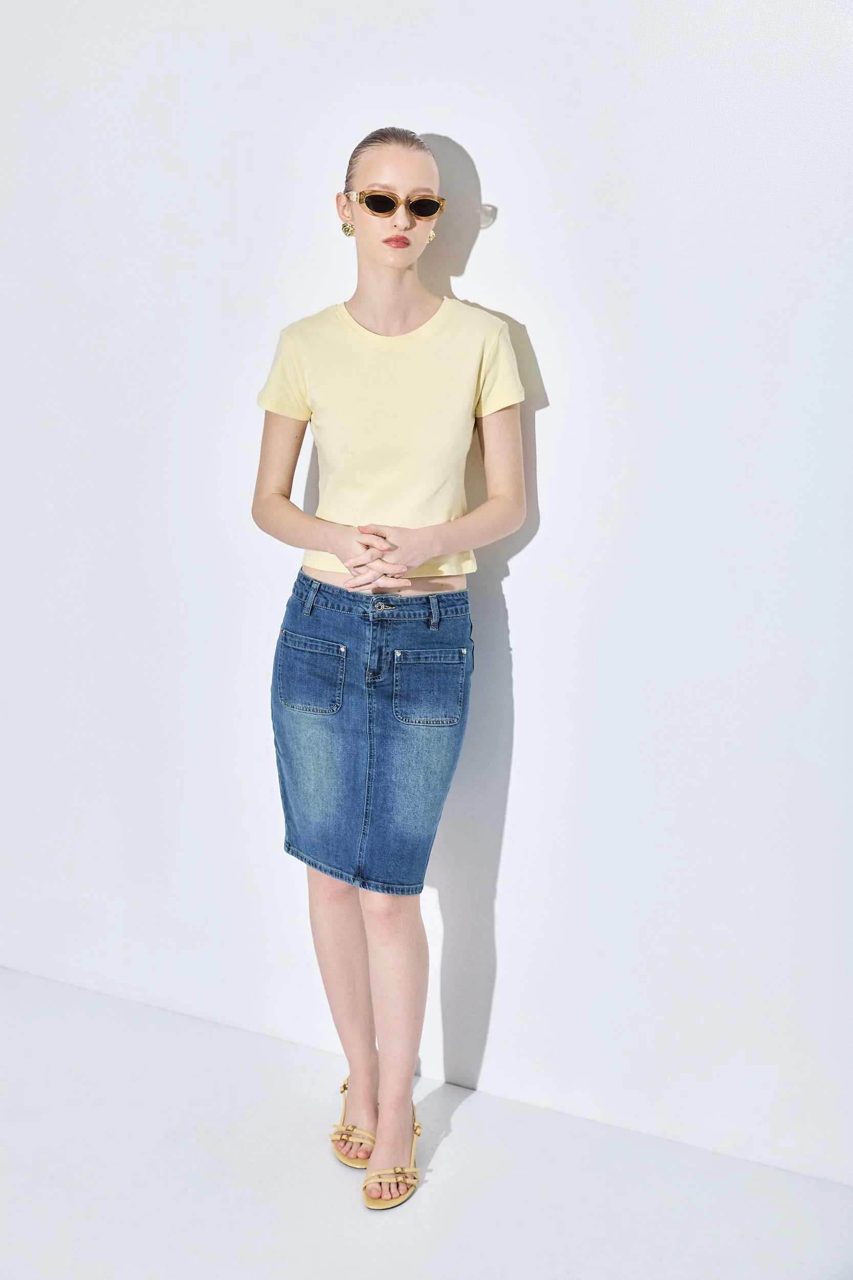 Stretchy Midi Denim Skirt - Image 3