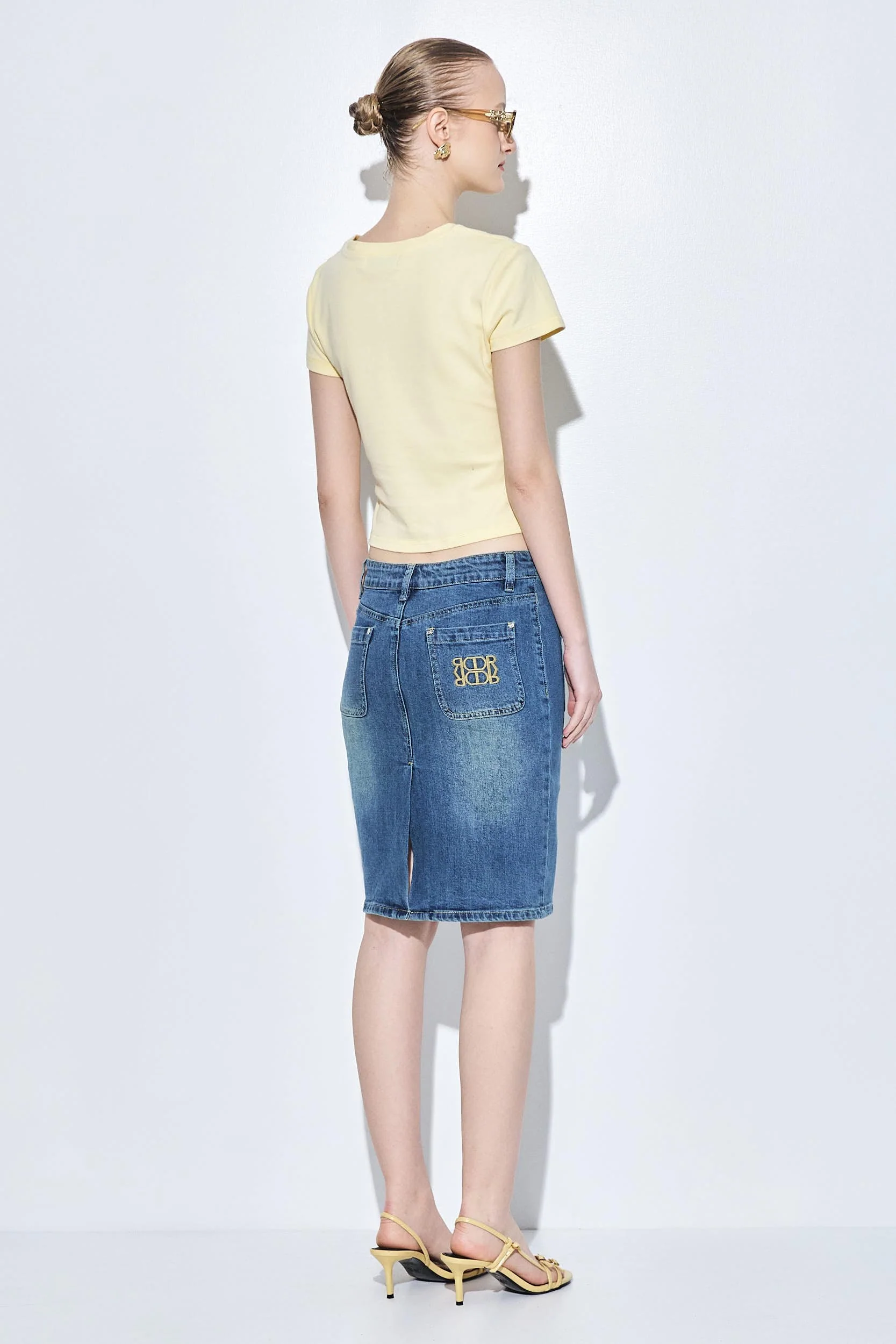 Stretchy Midi Denim Skirt - Image 4