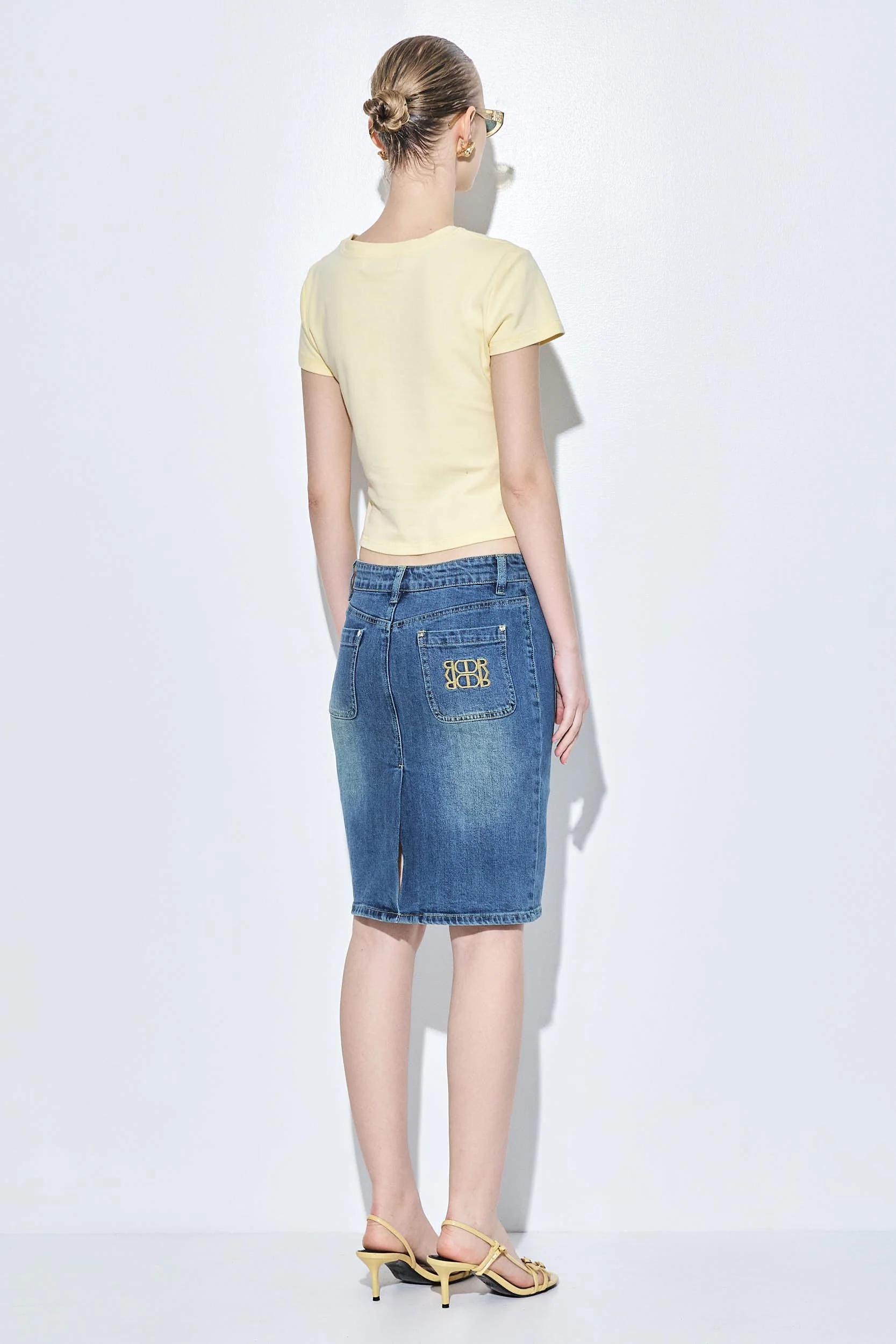 Stretchy Midi Denim Skirt - Image 5