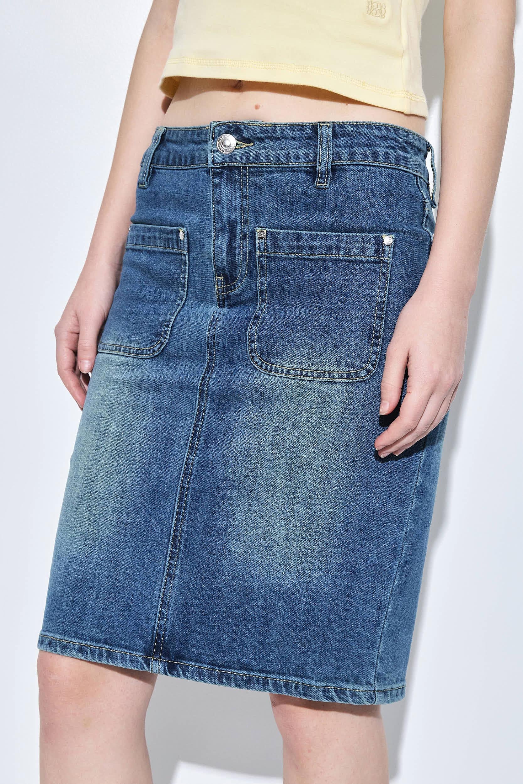 Stretchy Midi Denim Skirt - Image 6