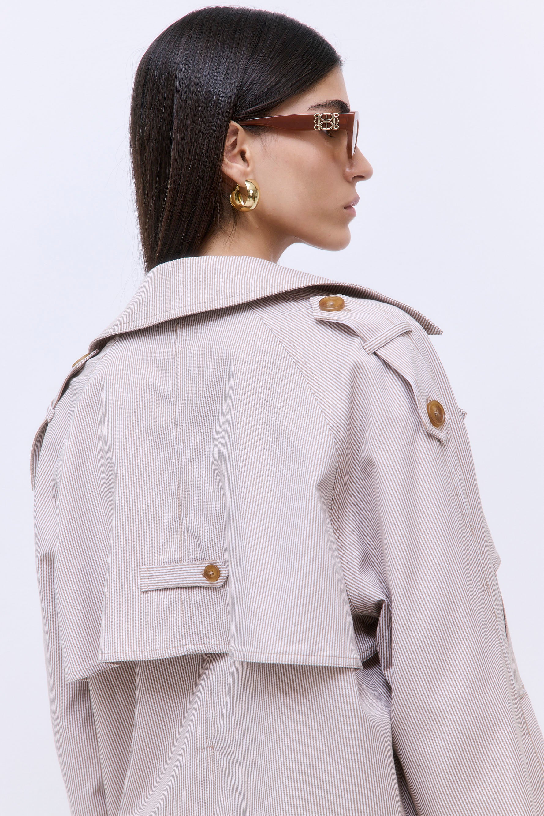 Striped Drill Double Breasted Trench Coat - Image 6