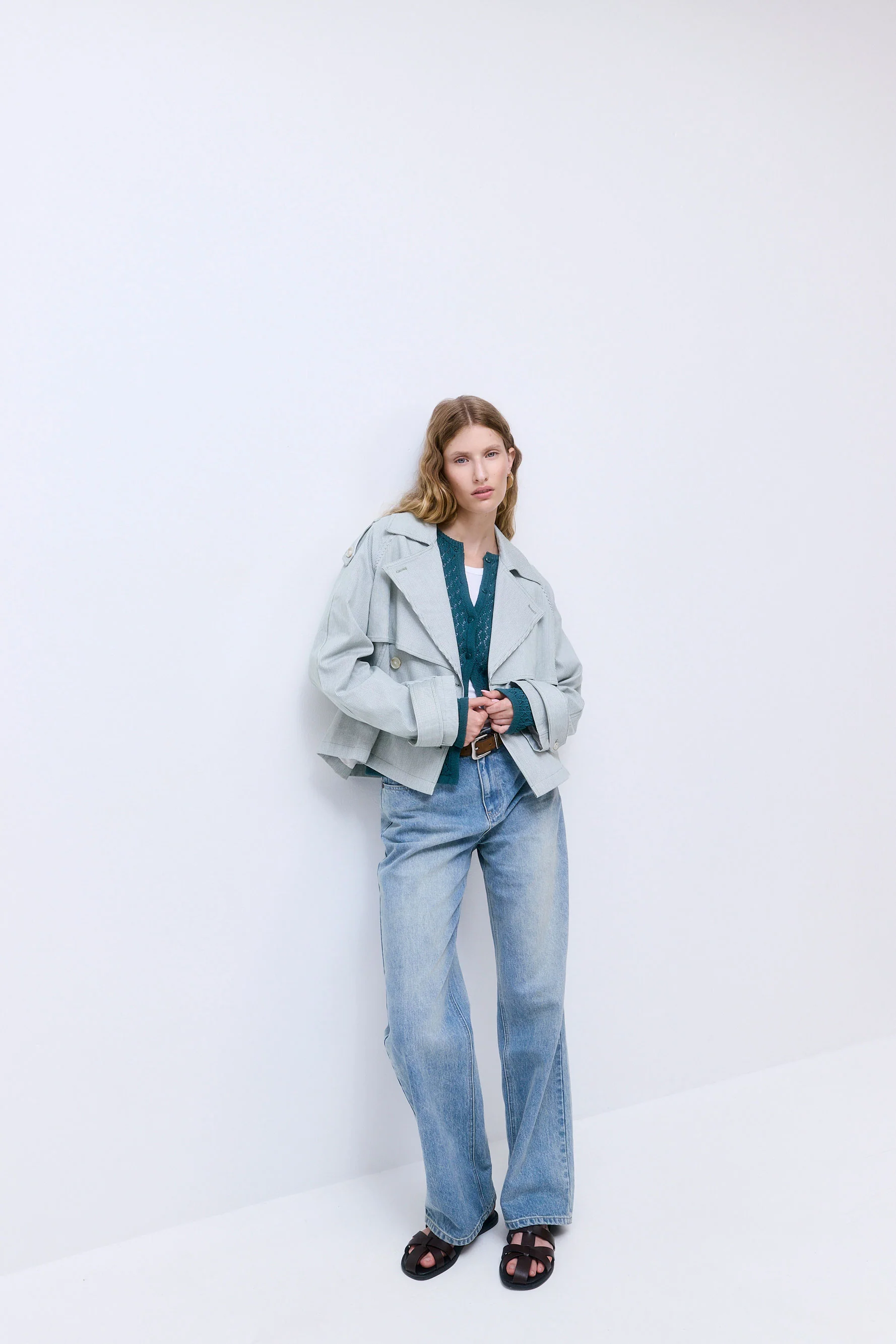 Striped Drill Double Breasted Trench Coat - Image 3