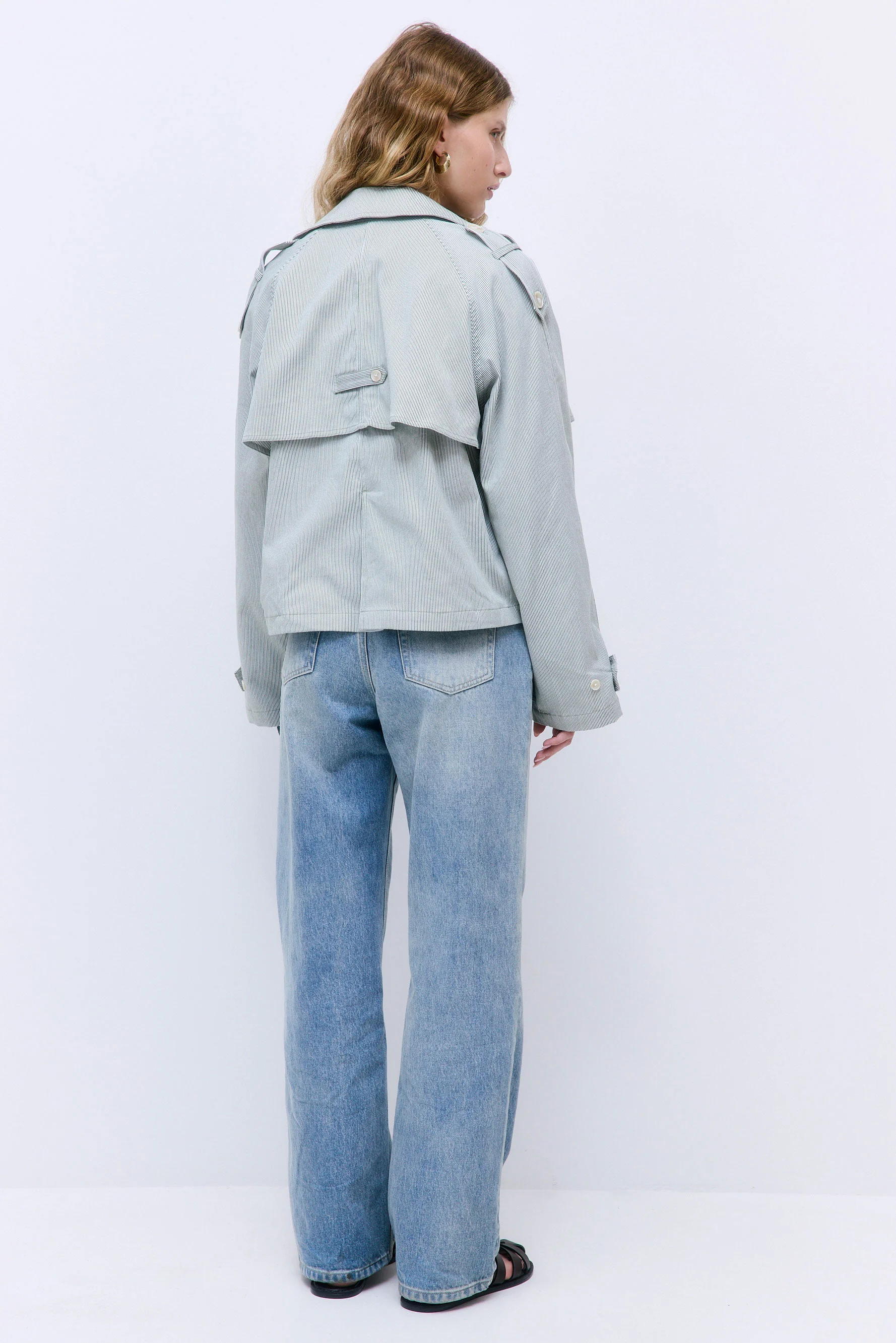Striped Drill Double Breasted Trench Coat - Image 5