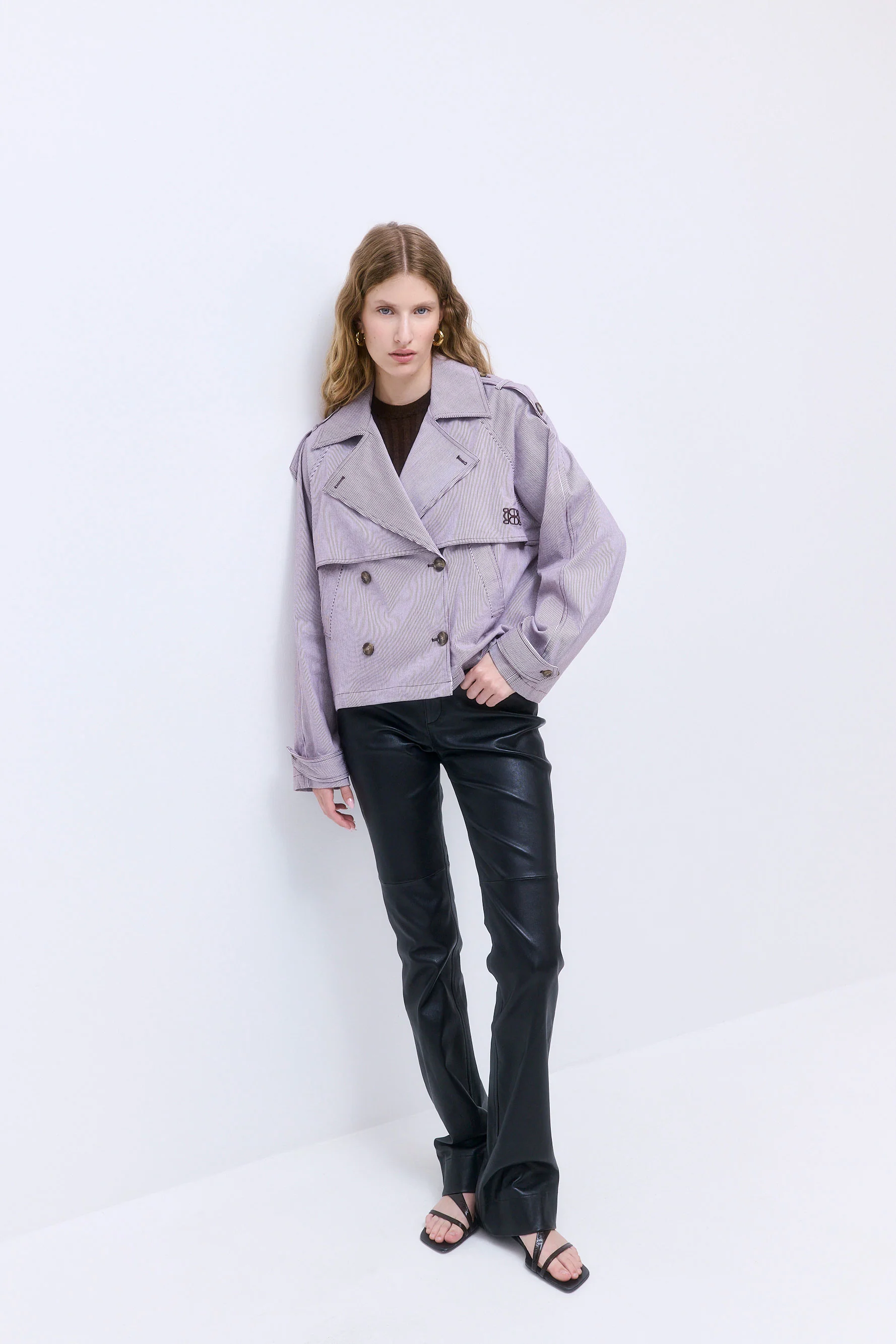 Striped Drill Double Breasted Trench Coat - Image 3