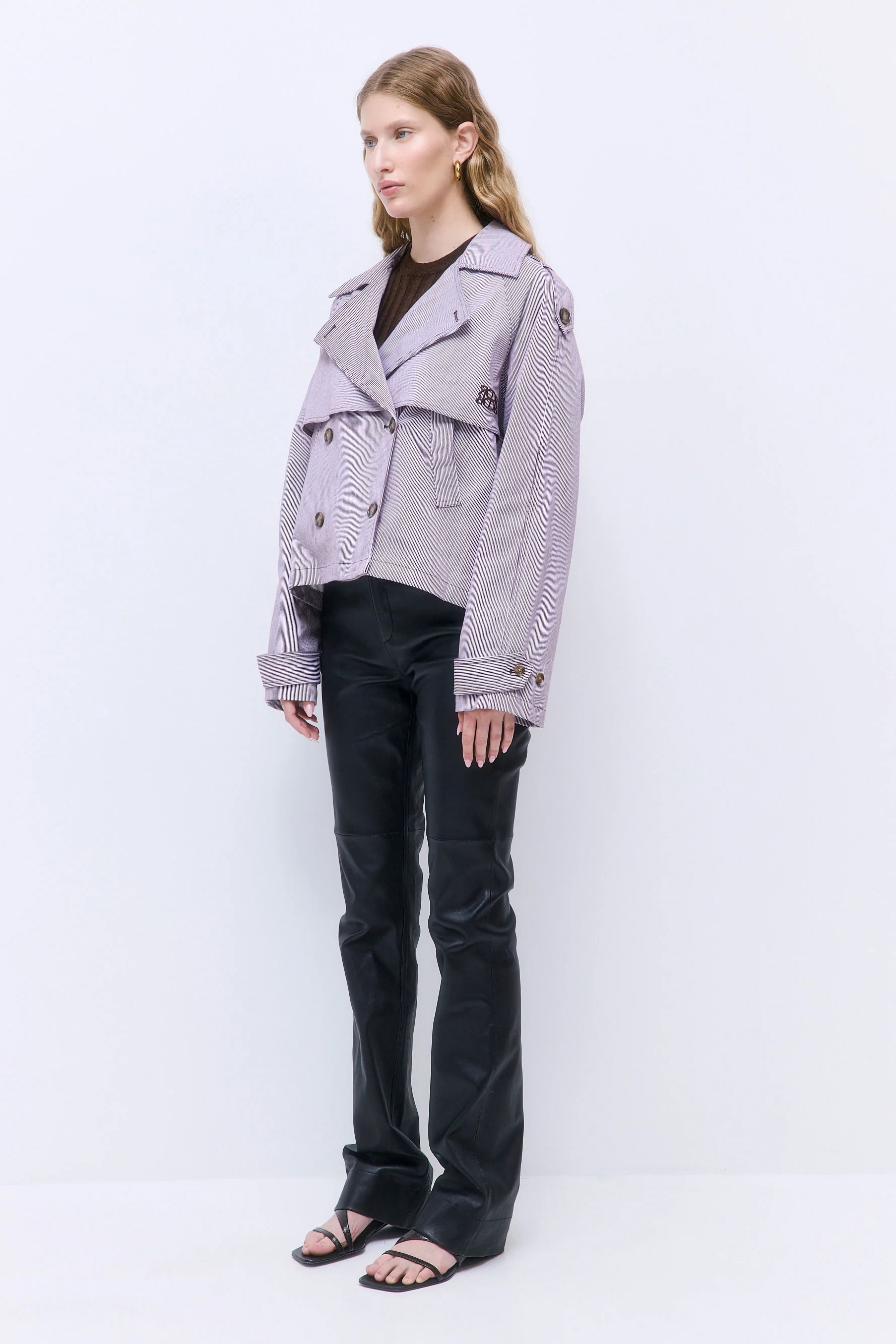 Striped Drill Double Breasted Trench Coat - Image 4