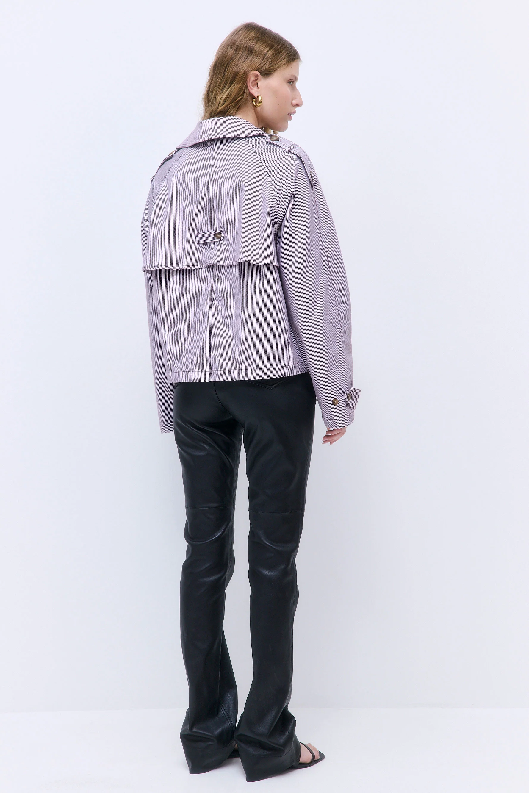 Striped Drill Double Breasted Trench Coat - Image 5