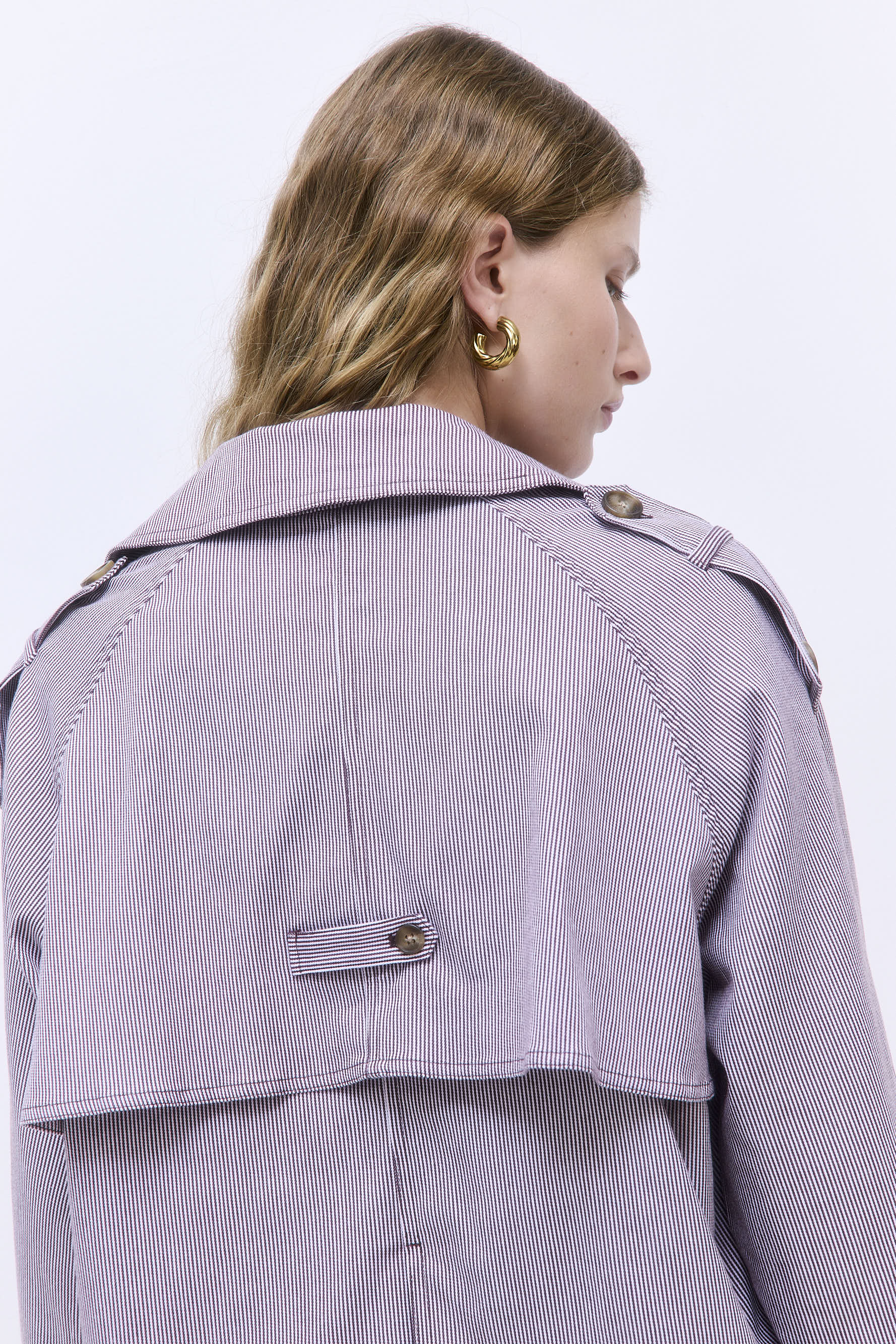 Striped Drill Double Breasted Trench Coat - Image 7