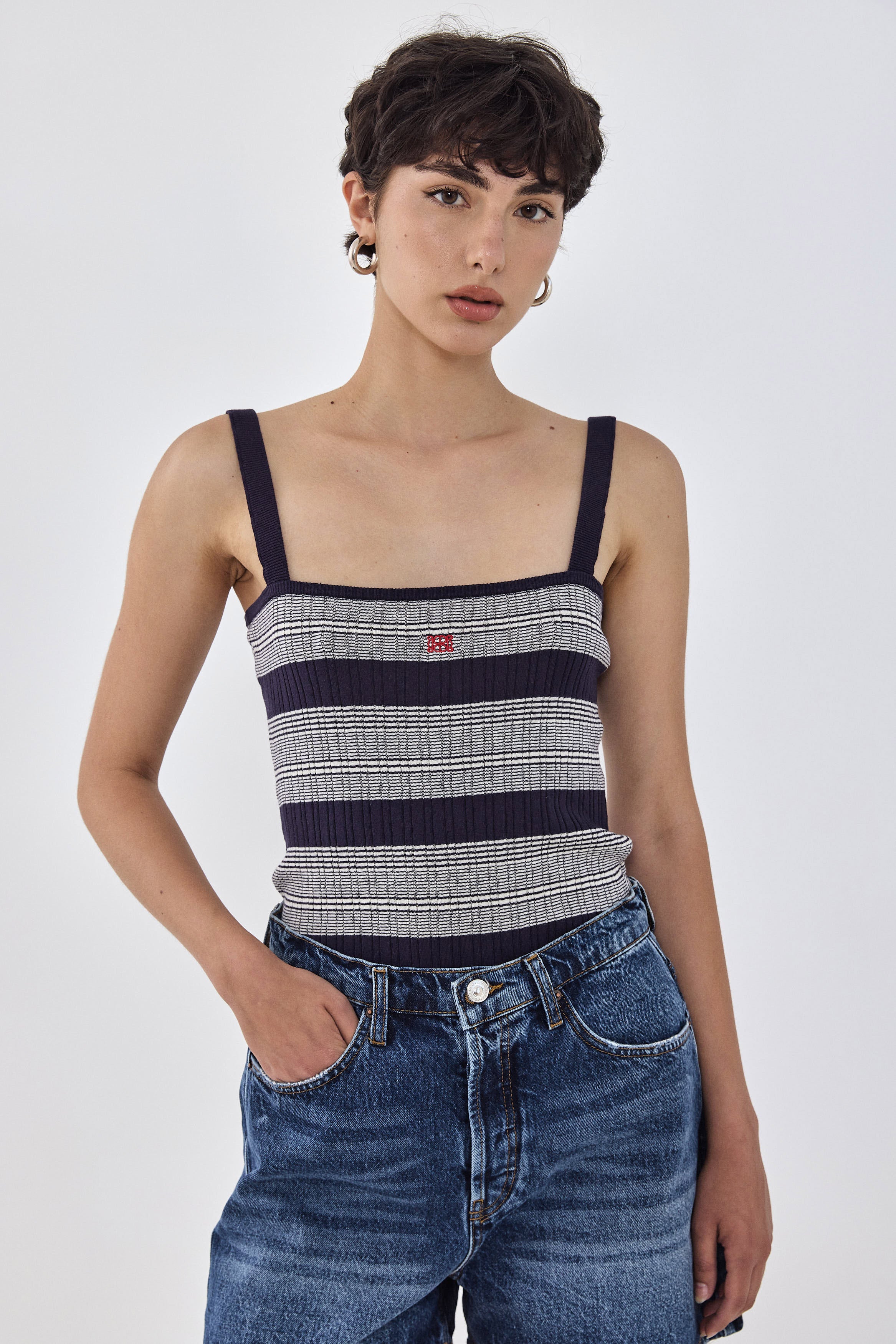 Striped Ribbed Cami Tank Top