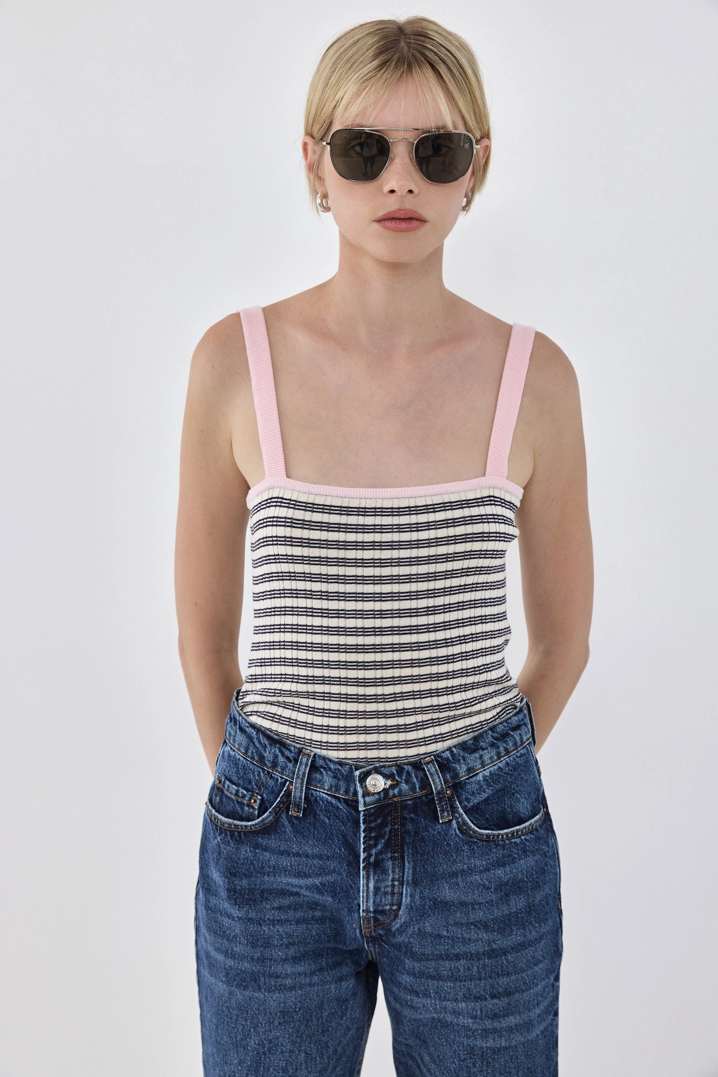 Striped Ribbed Cami Tank Top