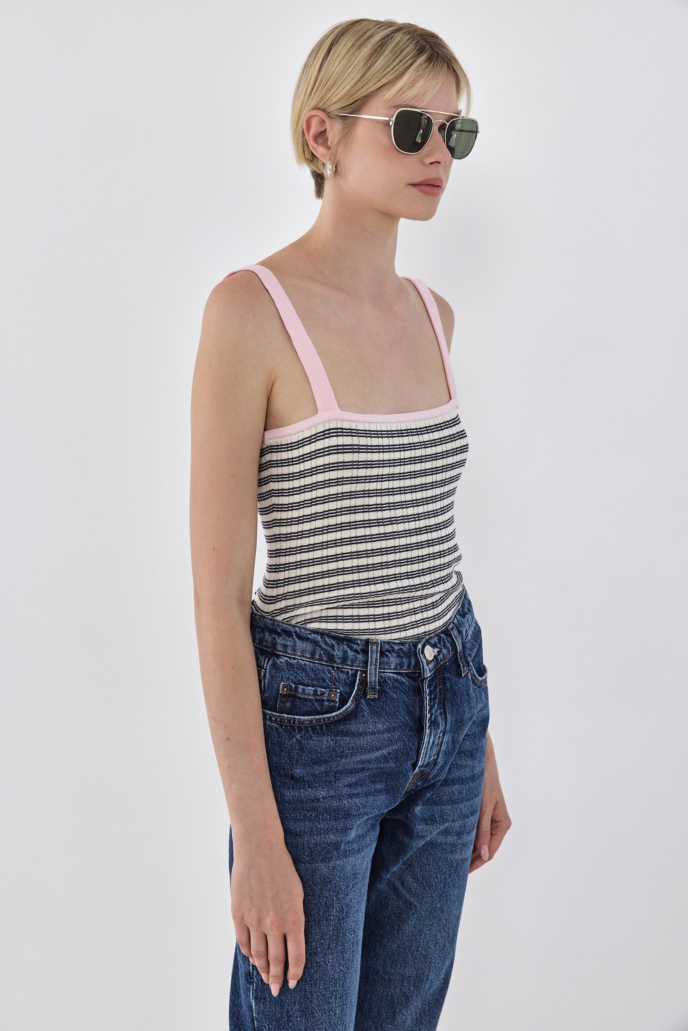 Striped Ribbed Cami Tank Top - Image 4
