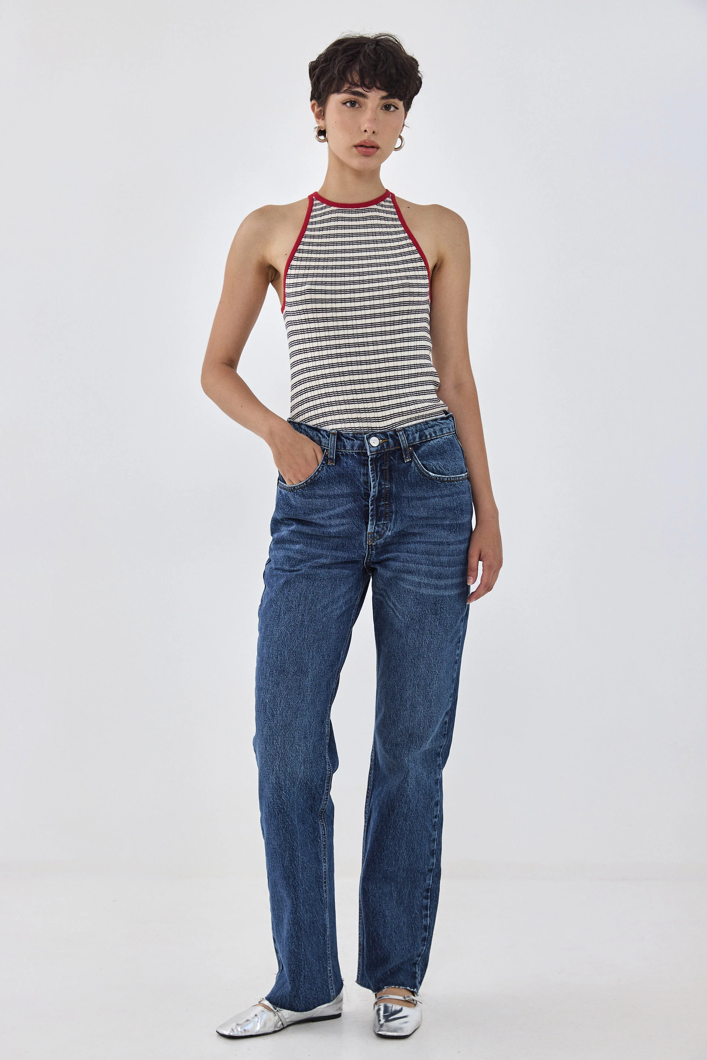 Striped Ribbed Racer Tank Top - Image 2