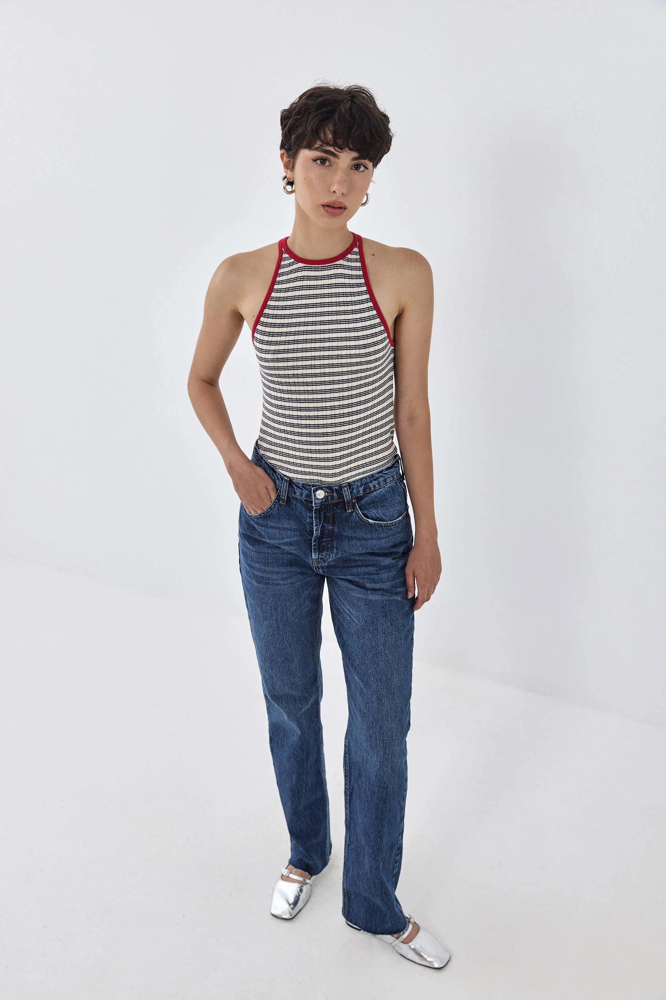 Striped Ribbed Racer Tank Top - Image 3