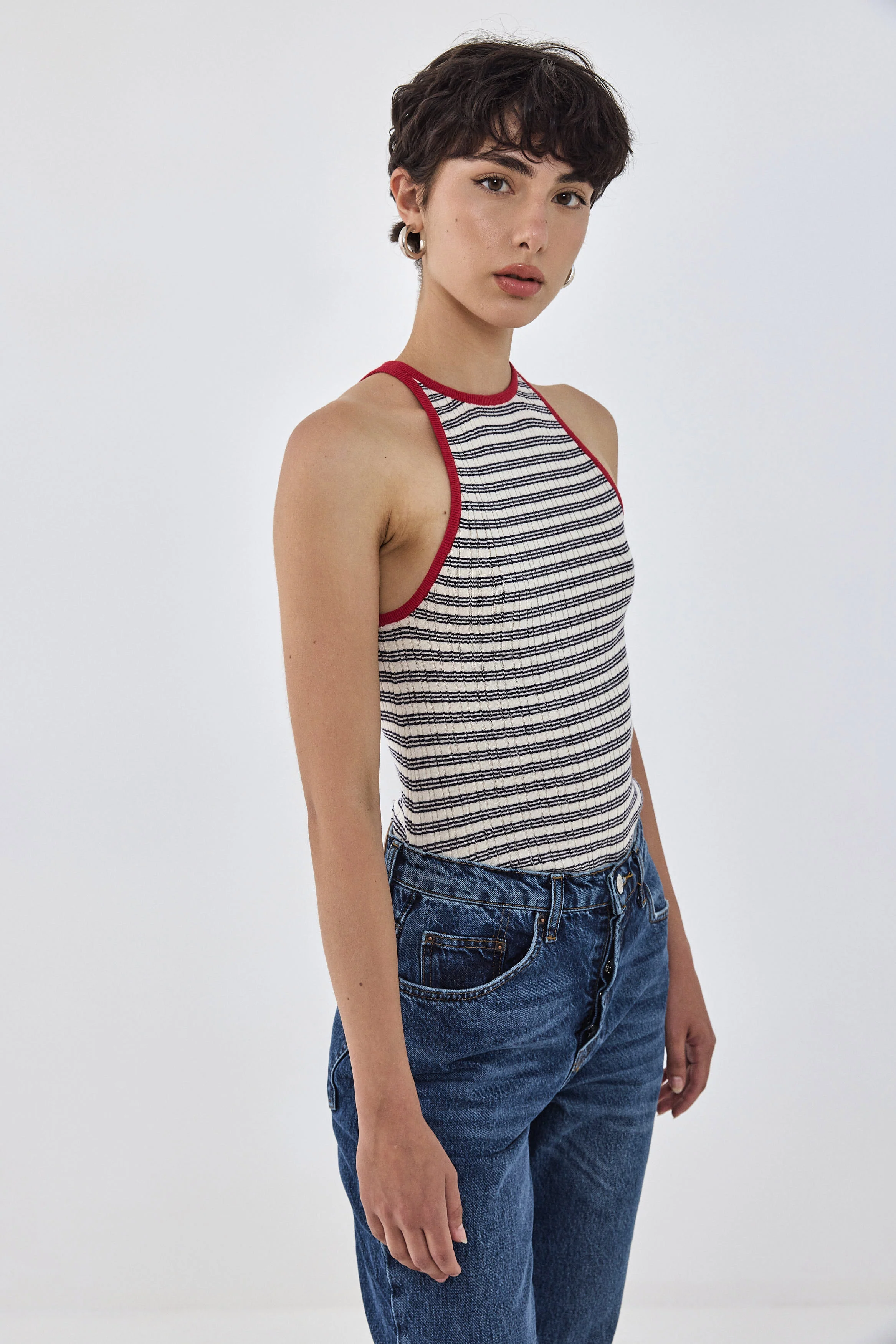 Striped Ribbed Racer Tank Top - Image 4