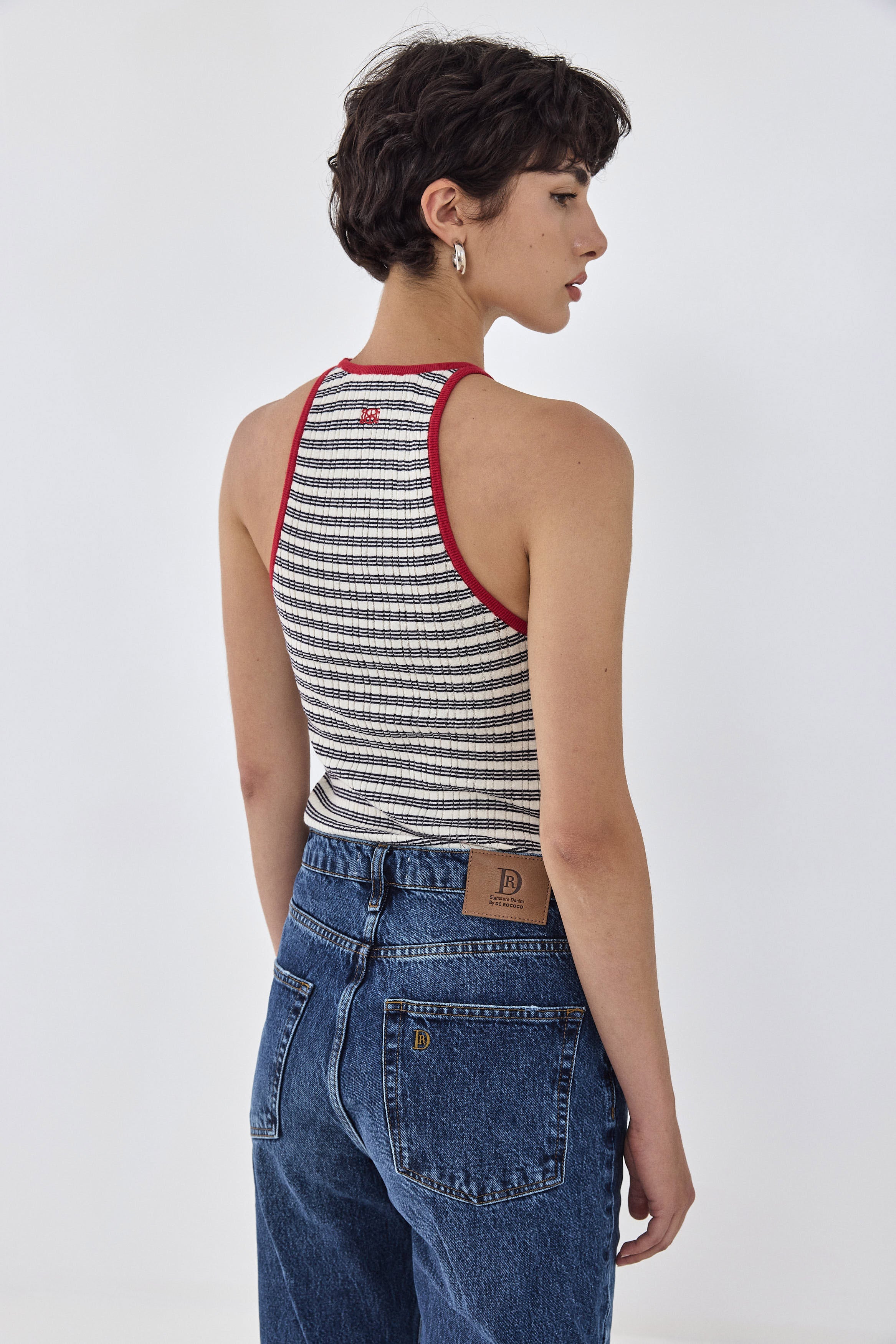 Striped Ribbed Racer Tank Top - Image 5