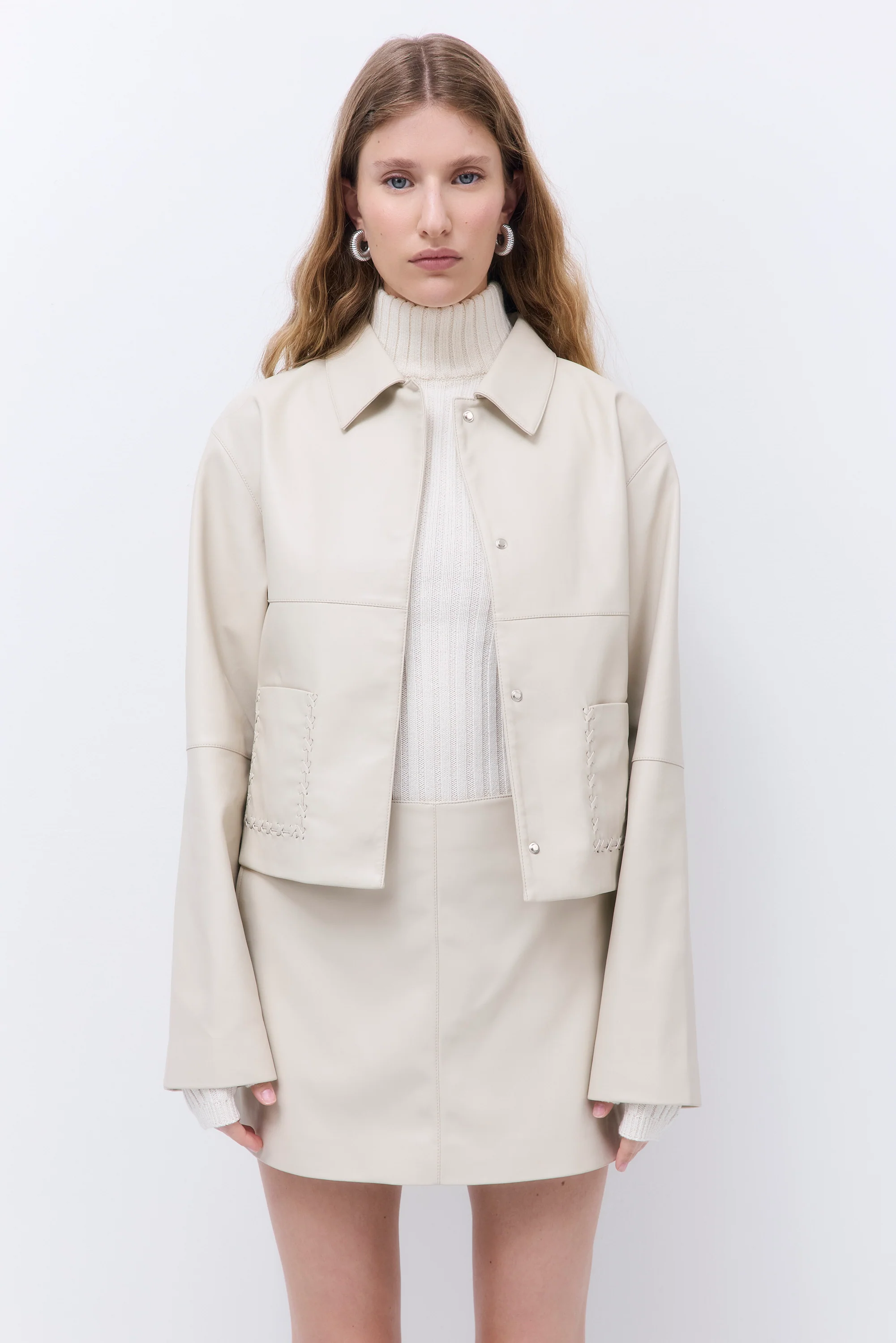 Stitch Detail Vegan Leather Jacket