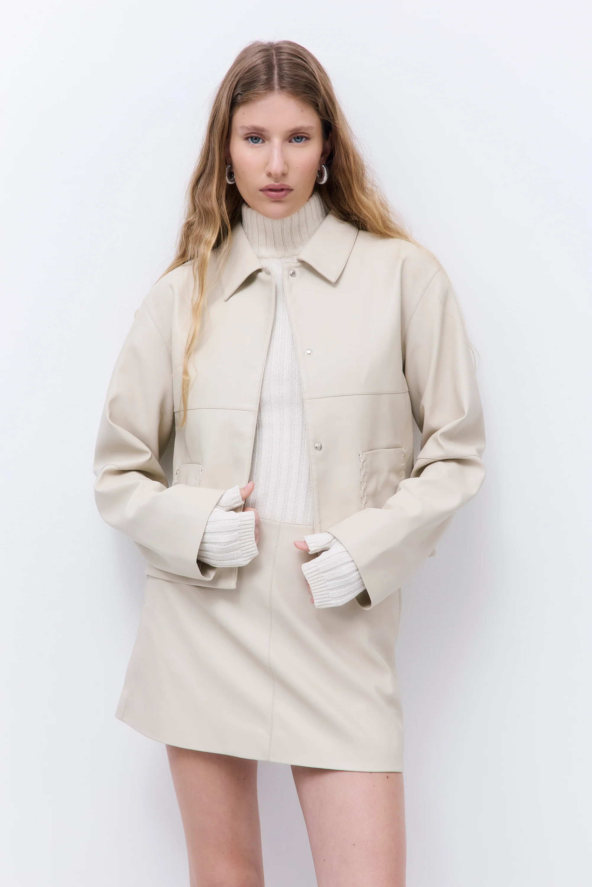 Stitch Detail Vegan Leather Jacket - Image 7