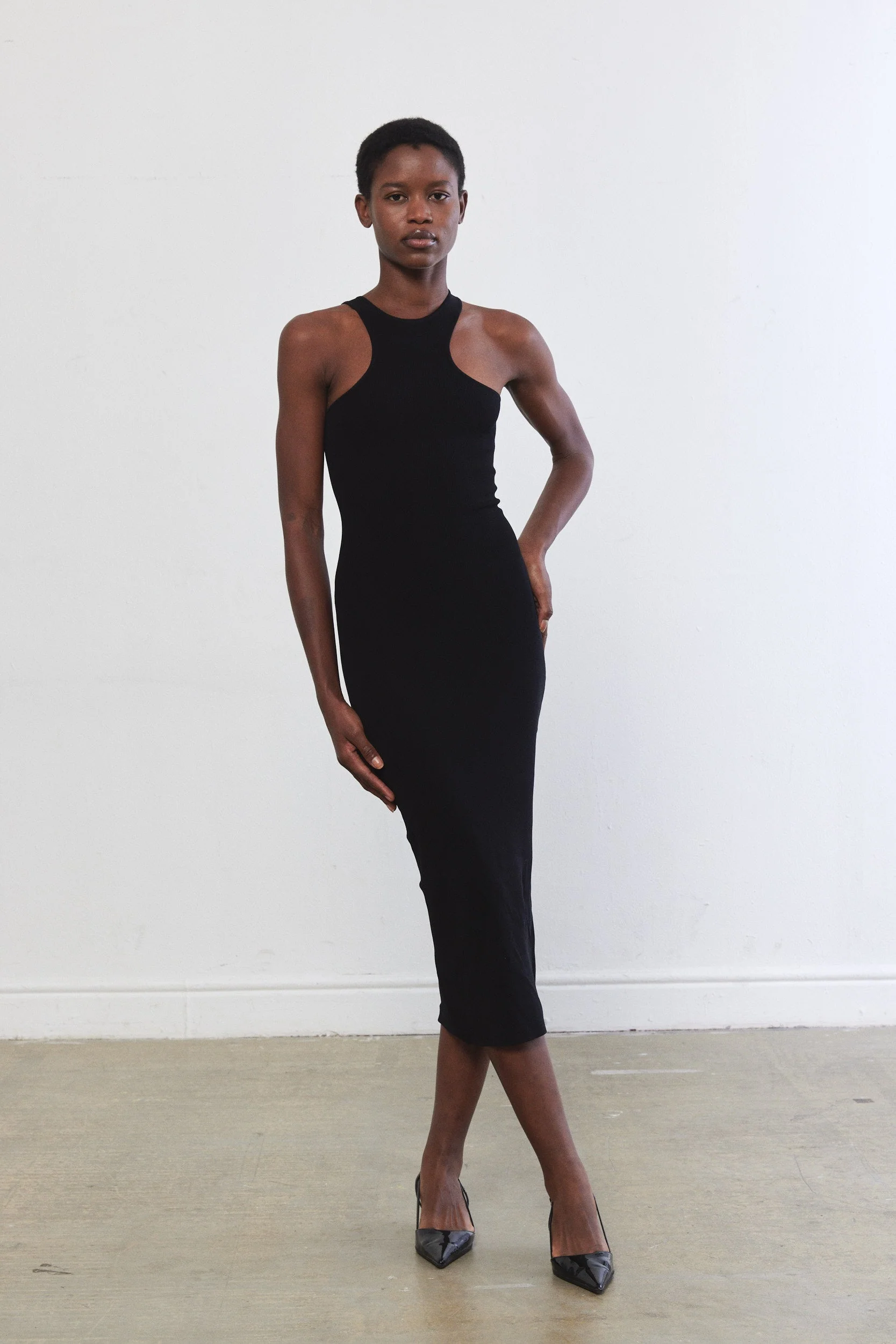 Tight Ribbed Asymmetrical Dress - Image 2