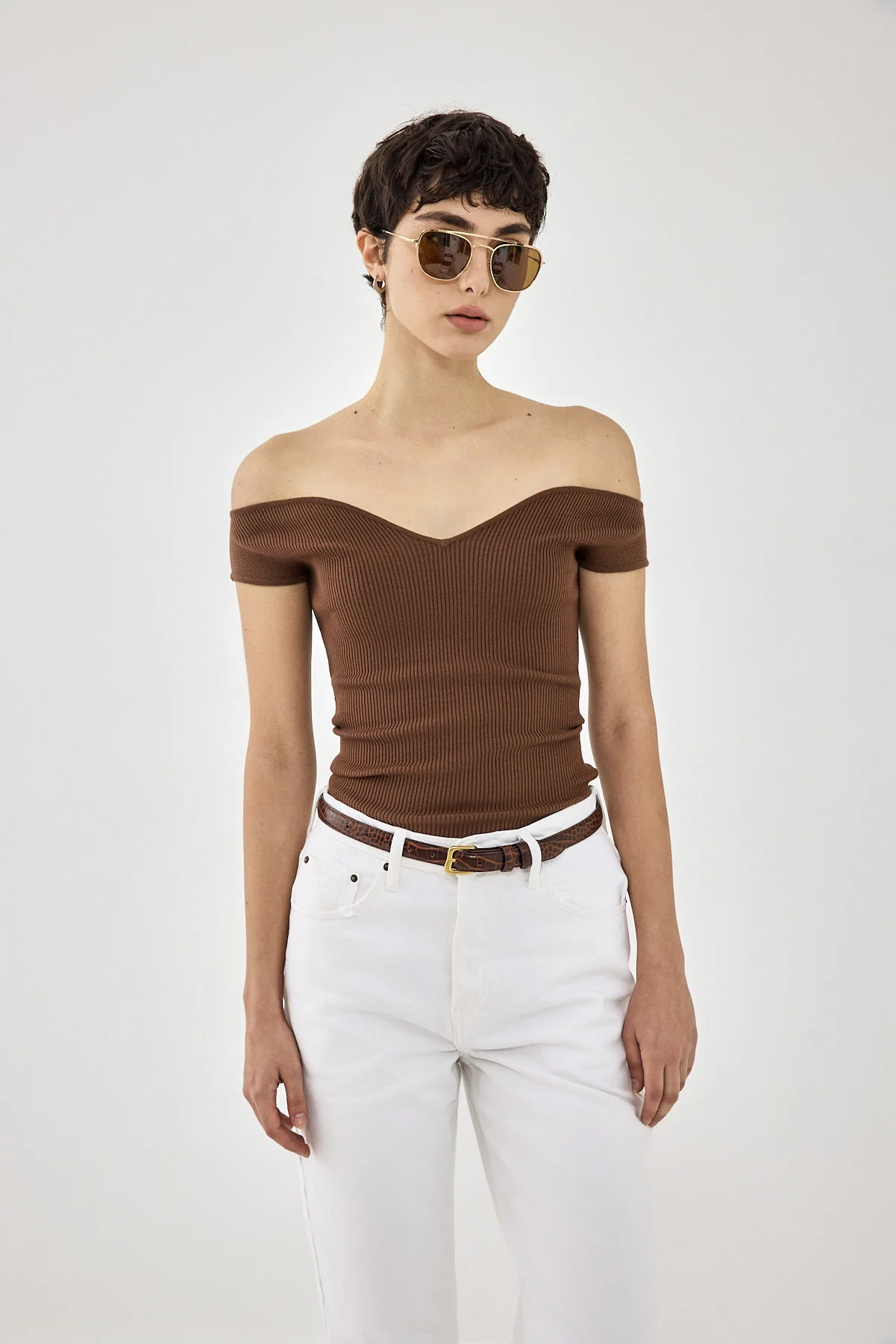 Tight Ribbed Off Shoulder Top