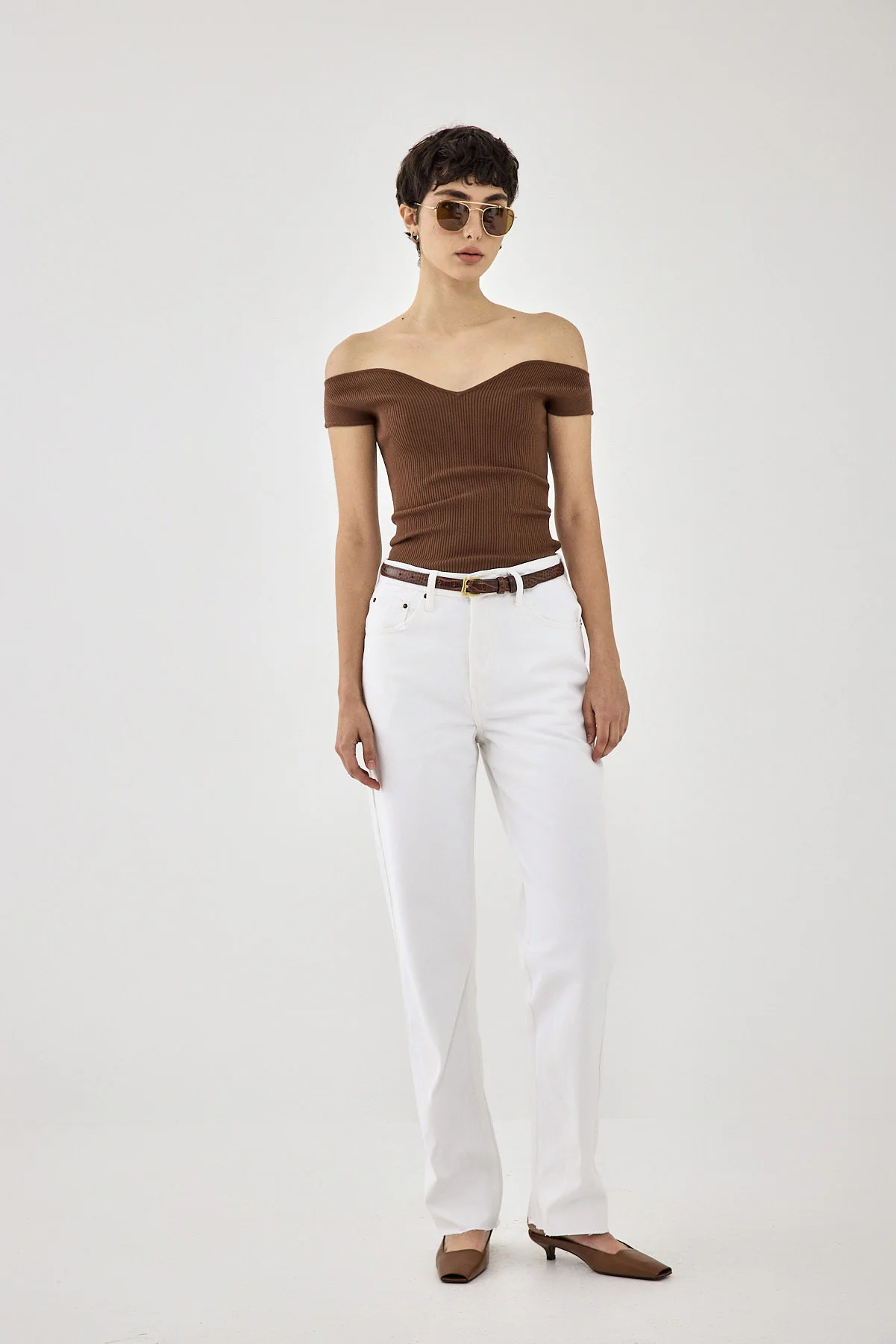 Tight Ribbed Off Shoulder Top - Image 2