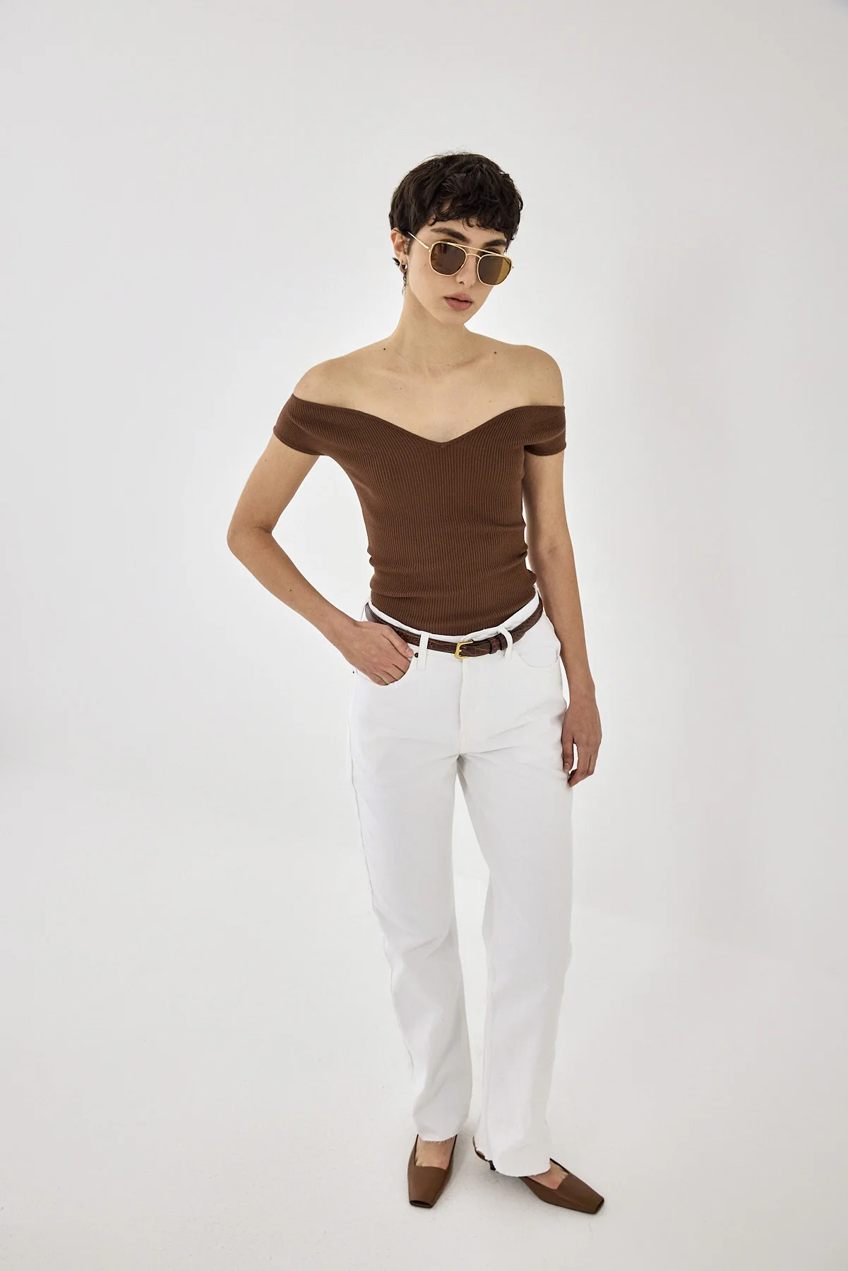 Tight Ribbed Off Shoulder Top - Image 3