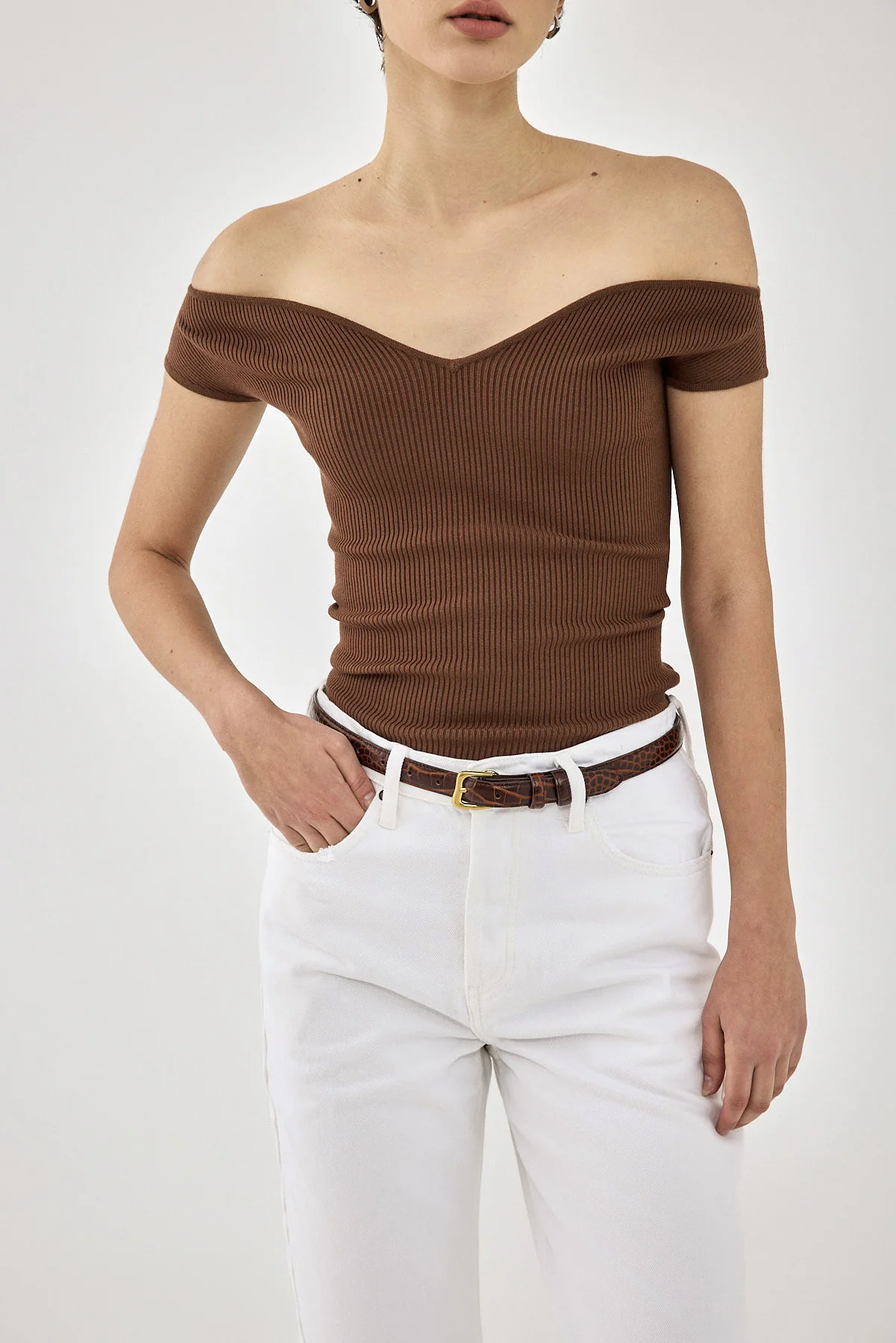 Tight Ribbed Off Shoulder Top - Image 6