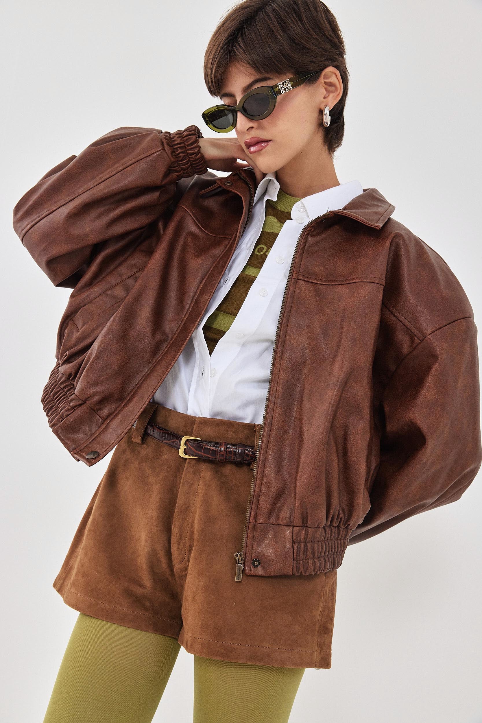 Vegan Leather Bomber Jacket - Image 4