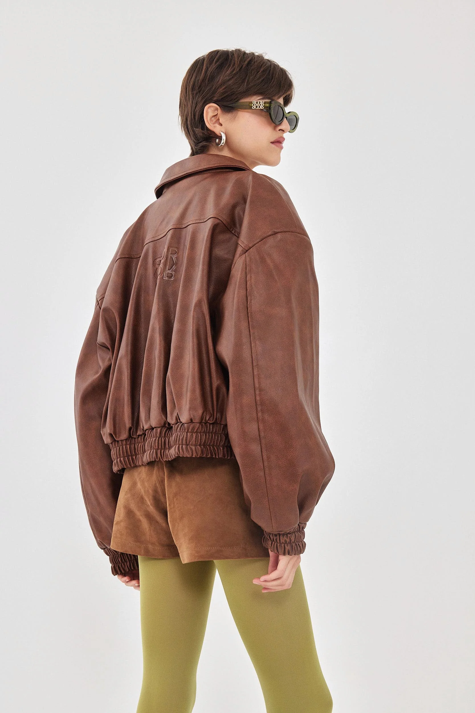 Vegan Leather Bomber Jacket - Image 5