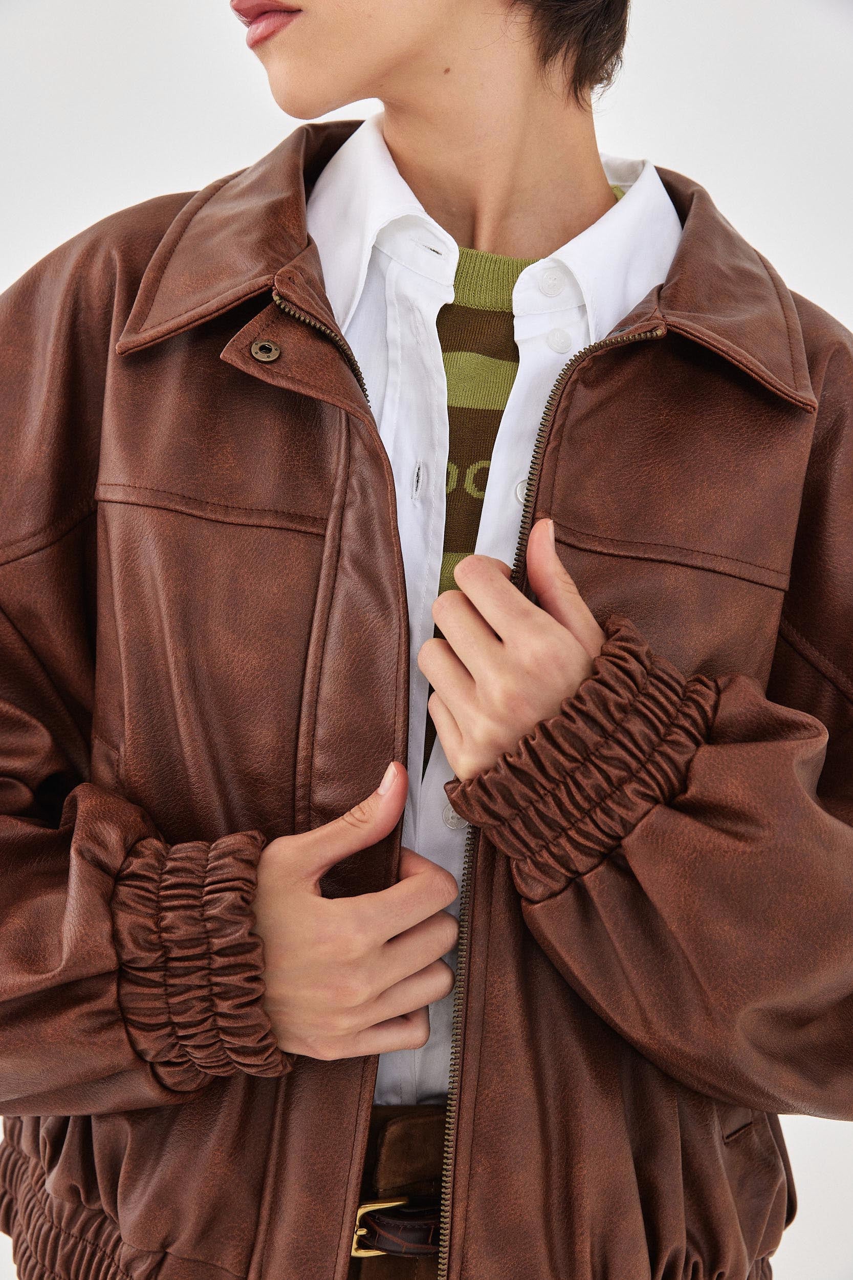 Vegan Leather Bomber Jacket - Image 6