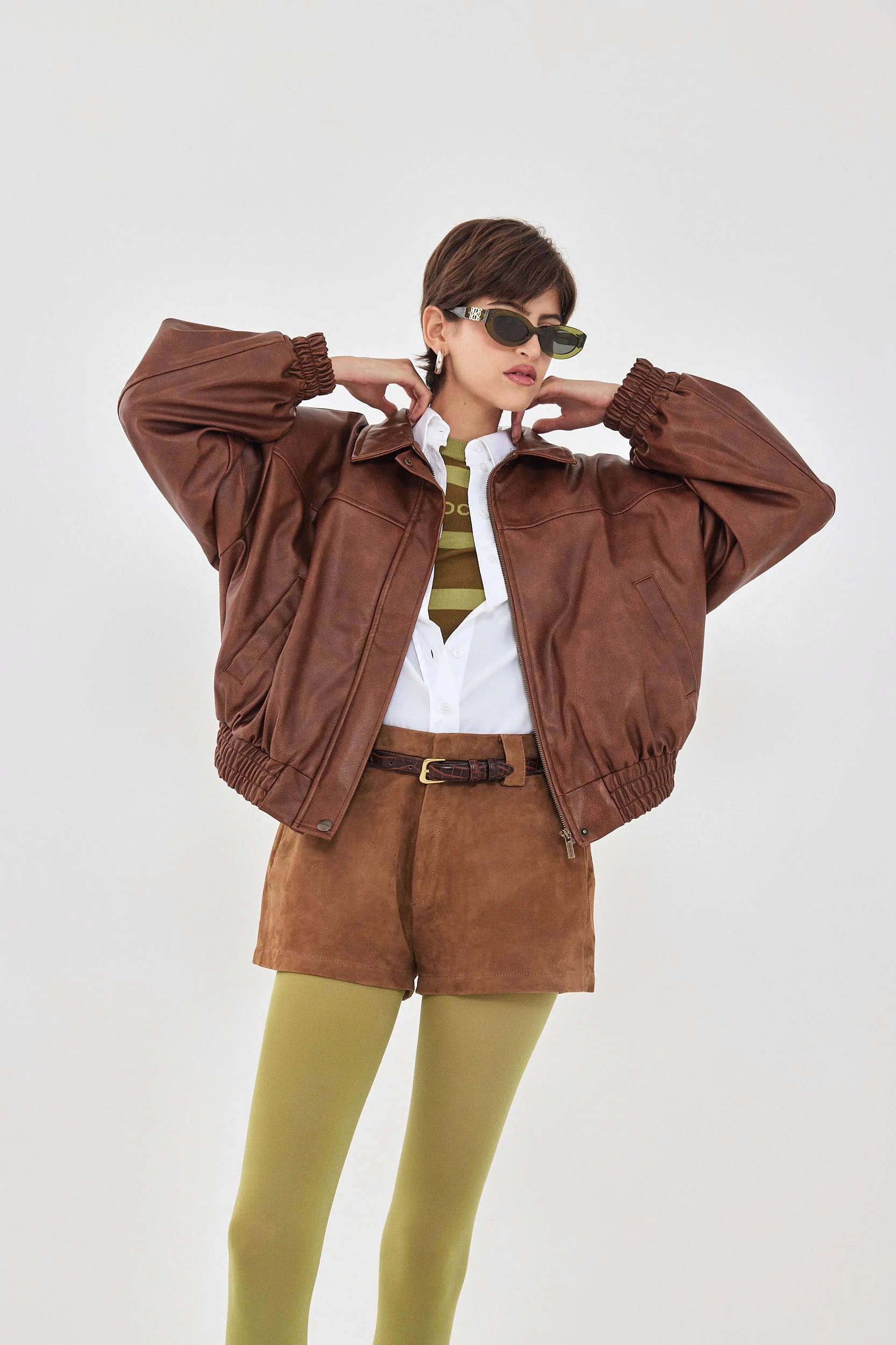 Vegan Leather Bomber Jacket - Image 7