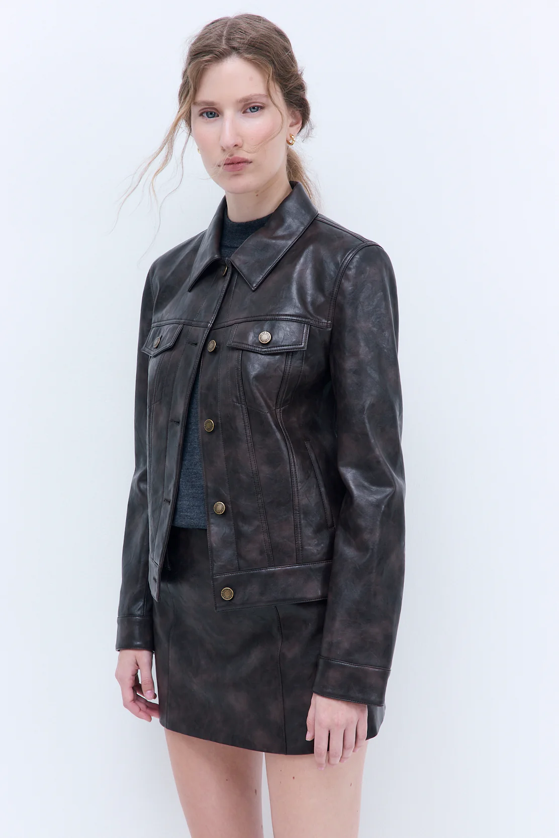 Vegan Leather Denim Fit Jacket - Image 4
