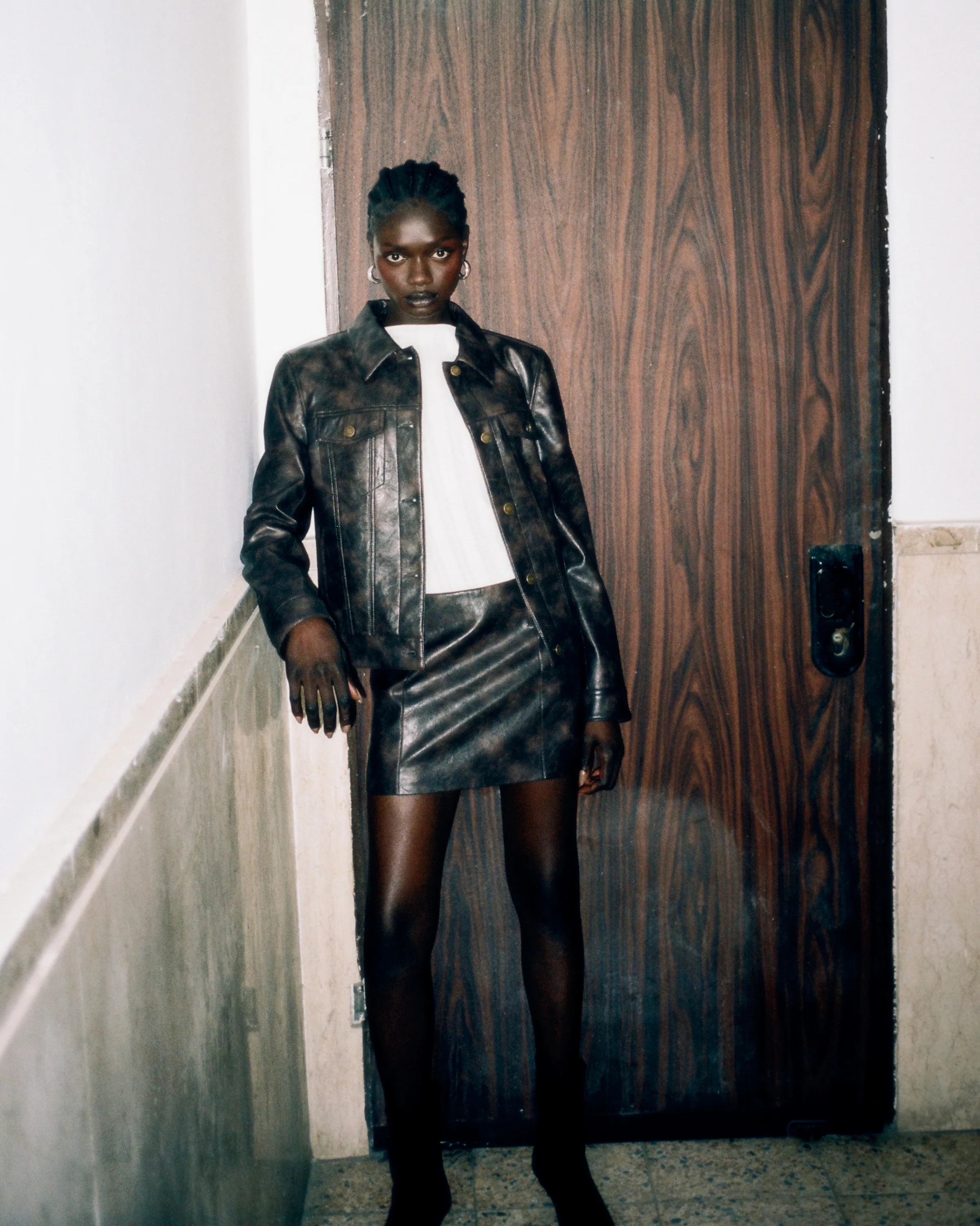 Fitted Vegan Leather Mini Skirt - Image 7