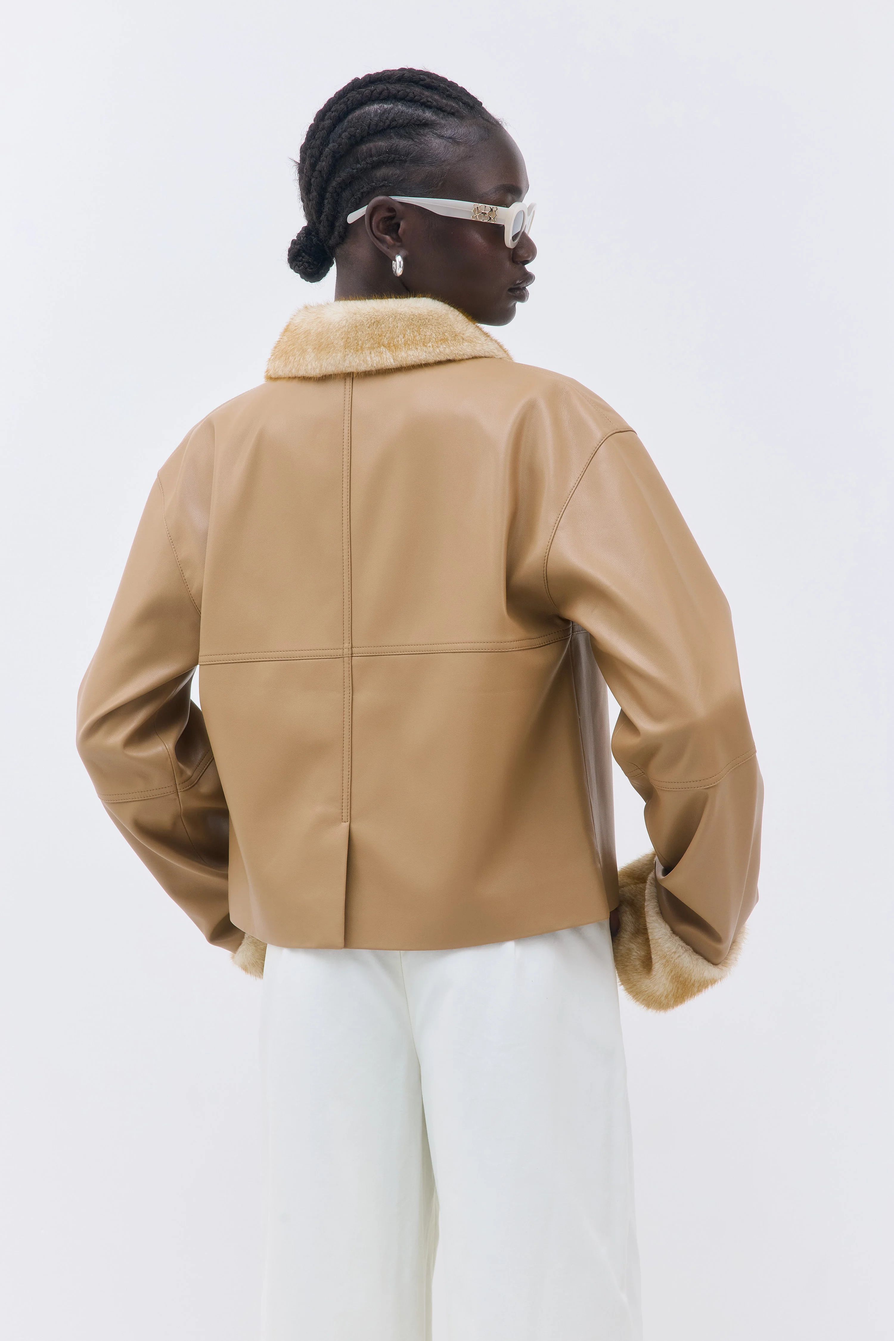 Vegan Leather Faux Fur Jacket - Image 6